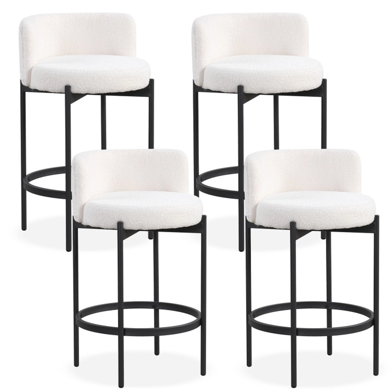 SUGIFT Set of 4 Beige 24.5-Inch Boucle Sherpa Counter-Height Bar Stools with Curved Backs