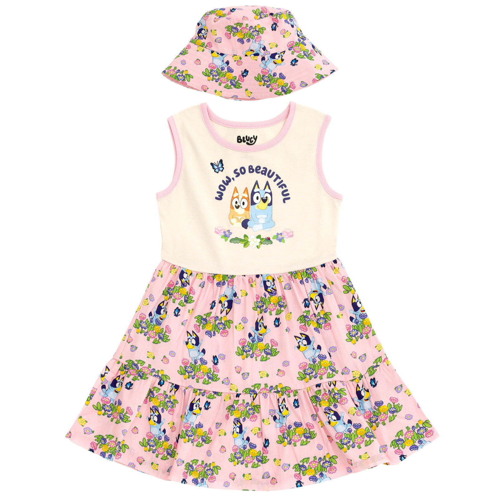 Bluey Girls' Sleeveless Dress and Sun Hat Set