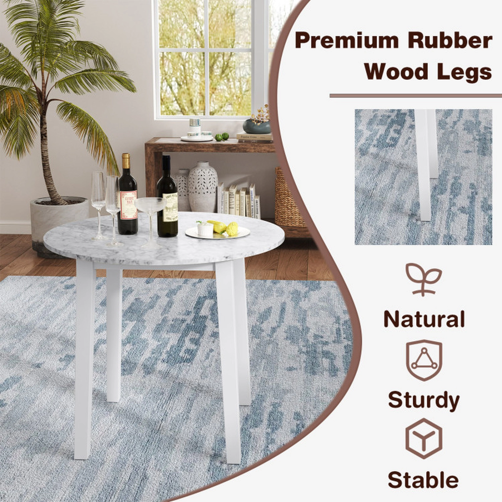 SUGIFT 35-in Round 286-lb Capacity Dining Table with Marble-Textured Veneer Tabletop and Rubber Wood Legs