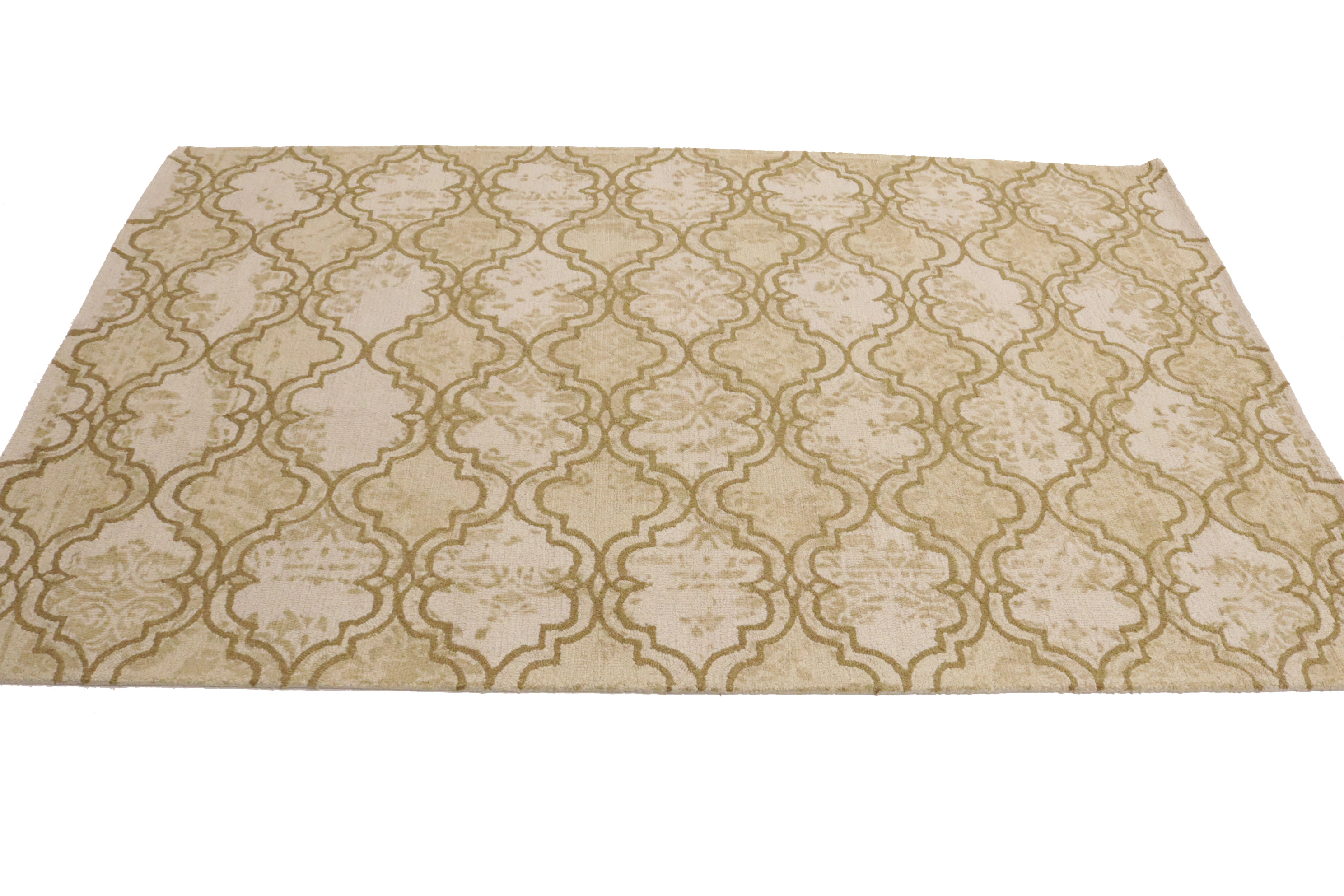 Magic Rugs 5'0 X 8'0 Beige-Brown Trellis Hand-Tufted Modern Wool Rug