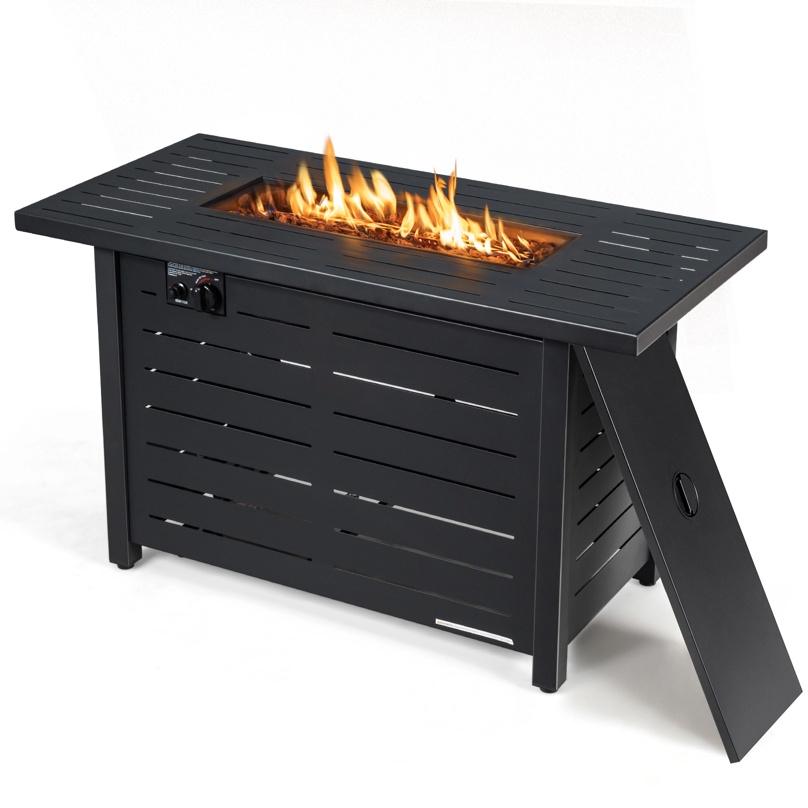 SUGIFT Rectangular Propane Fire Pit Table 60,000 BTU 220-lb Capacity with Lava Rocks and Waterproof PVC Cover Black