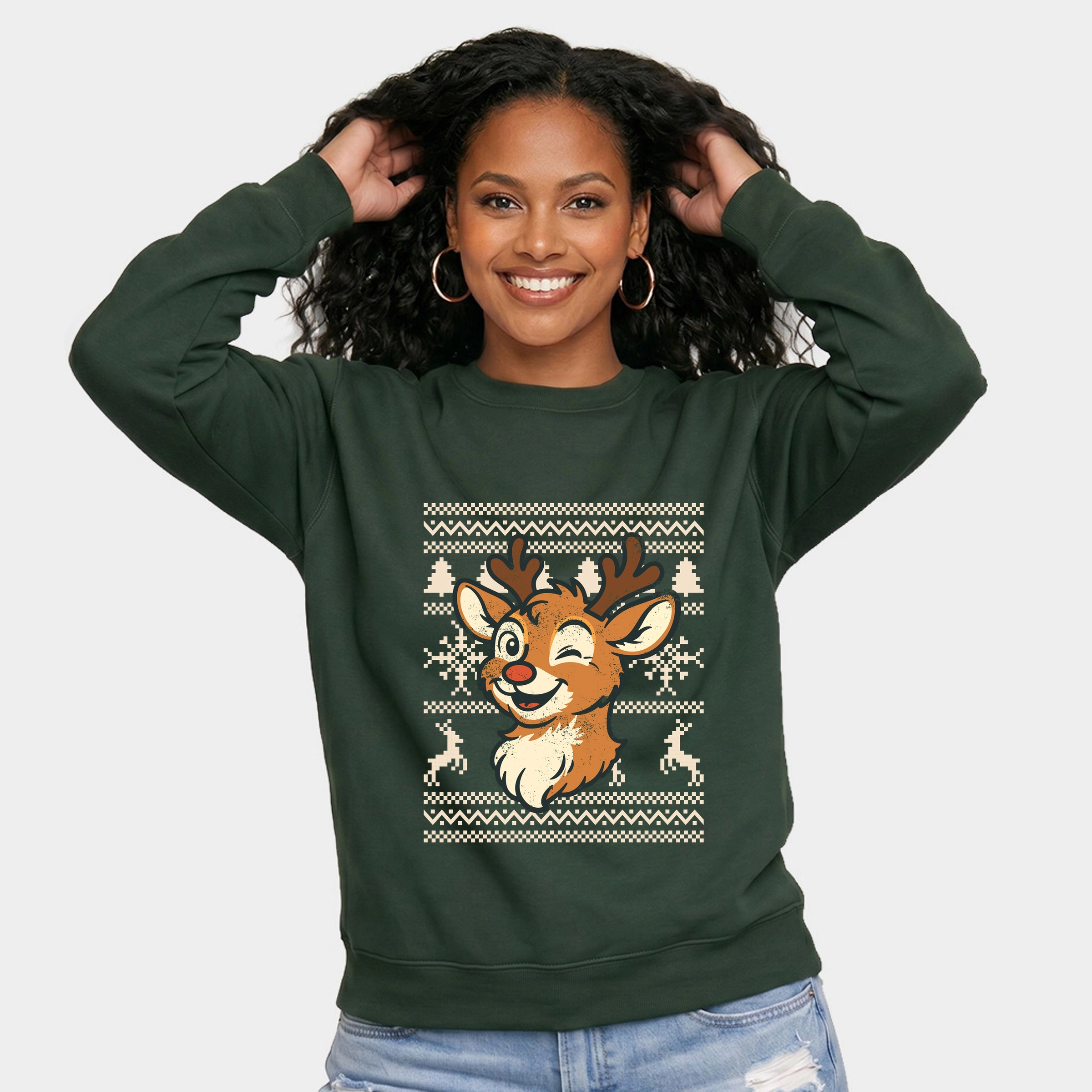 Simply Sage Market - Women's Graphic Sweatshirt Ugly Sweater Reindeer