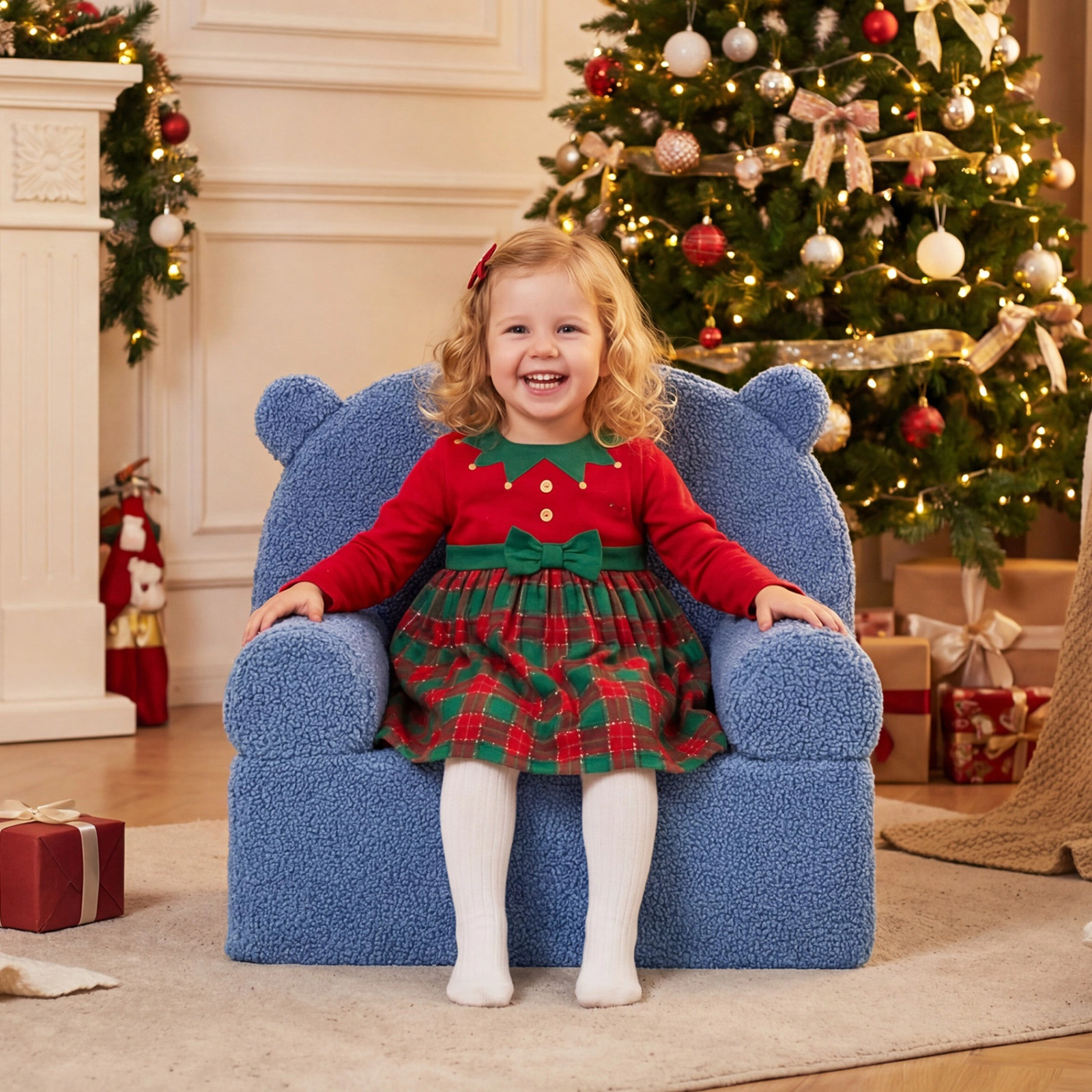 SUGIFT Kids Bear Foam Sofa Chair with Teddy Fleece Fabric Cover 20 x 16 x 18 in Ages 3+ Navy Single Seat