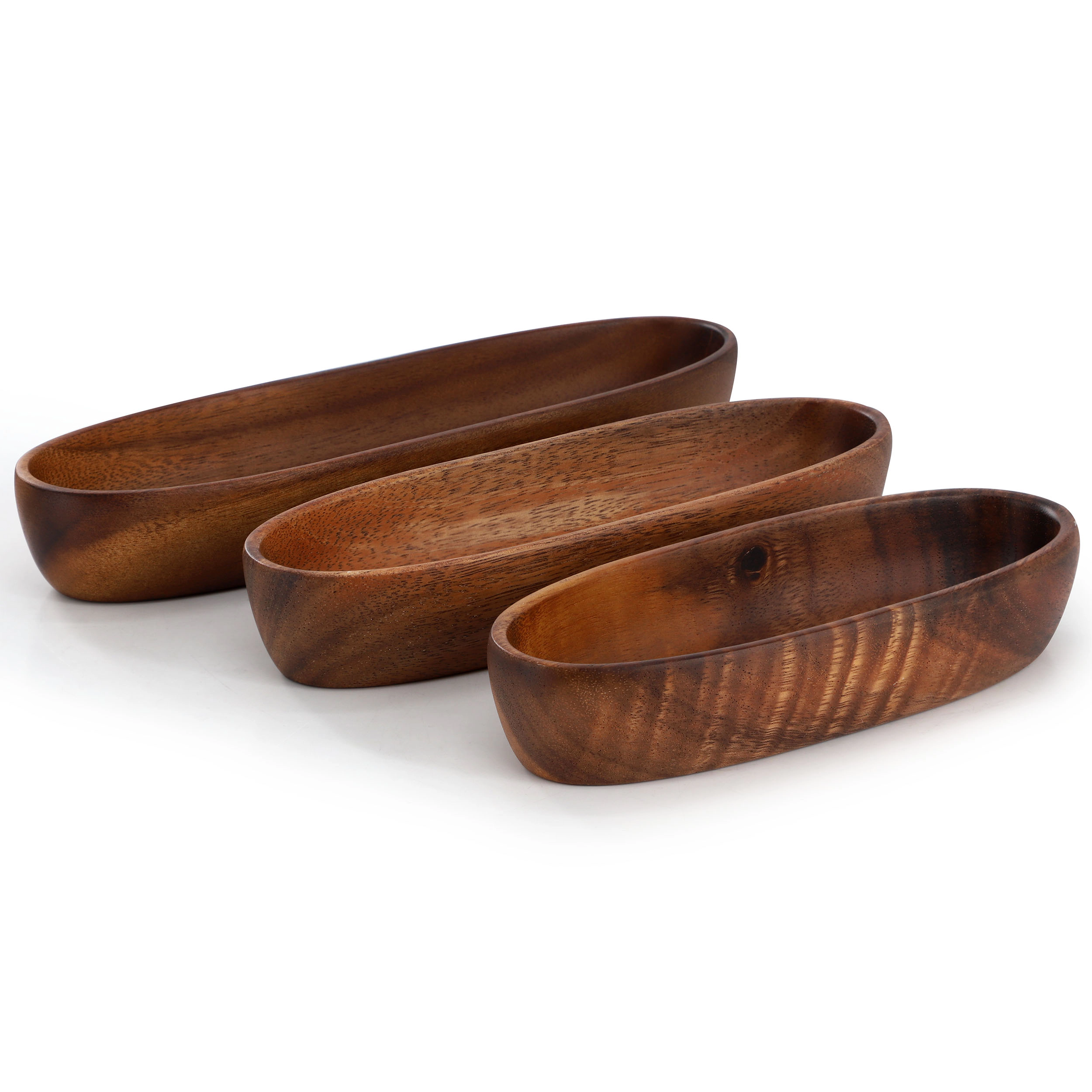 MegaChef 3 Piece Acacia Wood Oval Serving Bowls in Assorted Sizes