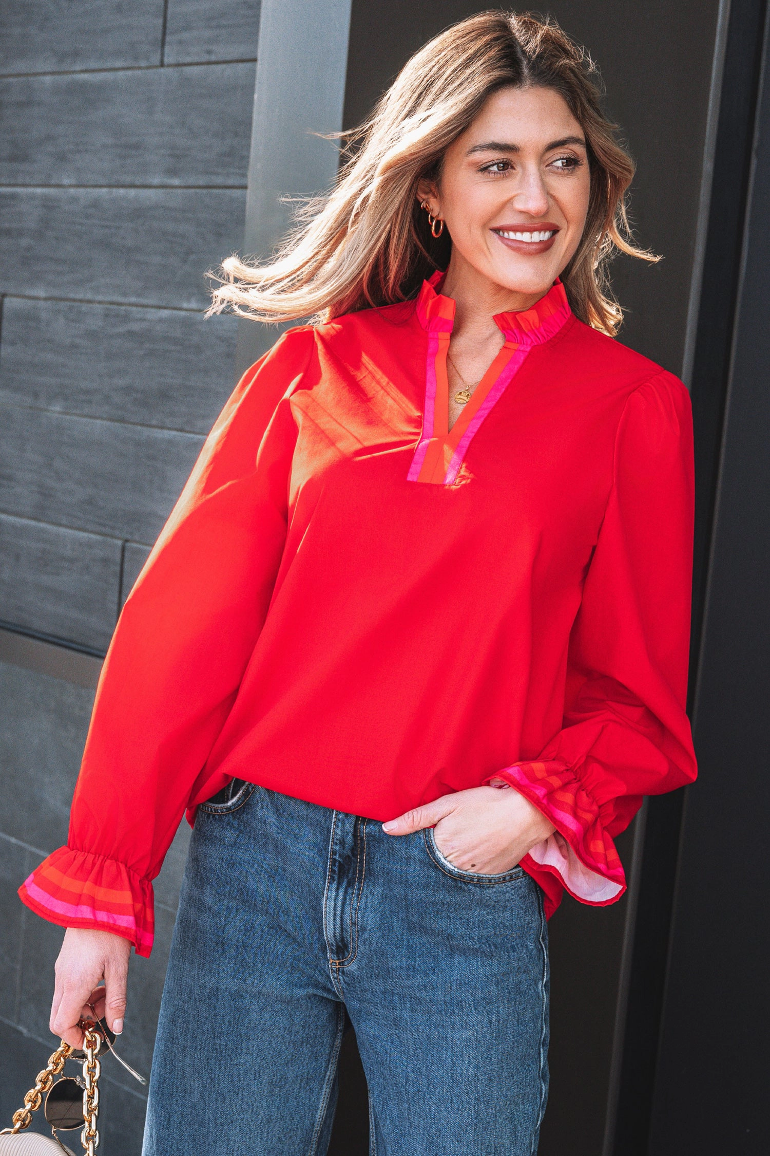 Threaded Pear Women's Celine Long Sleeve Blouse Top