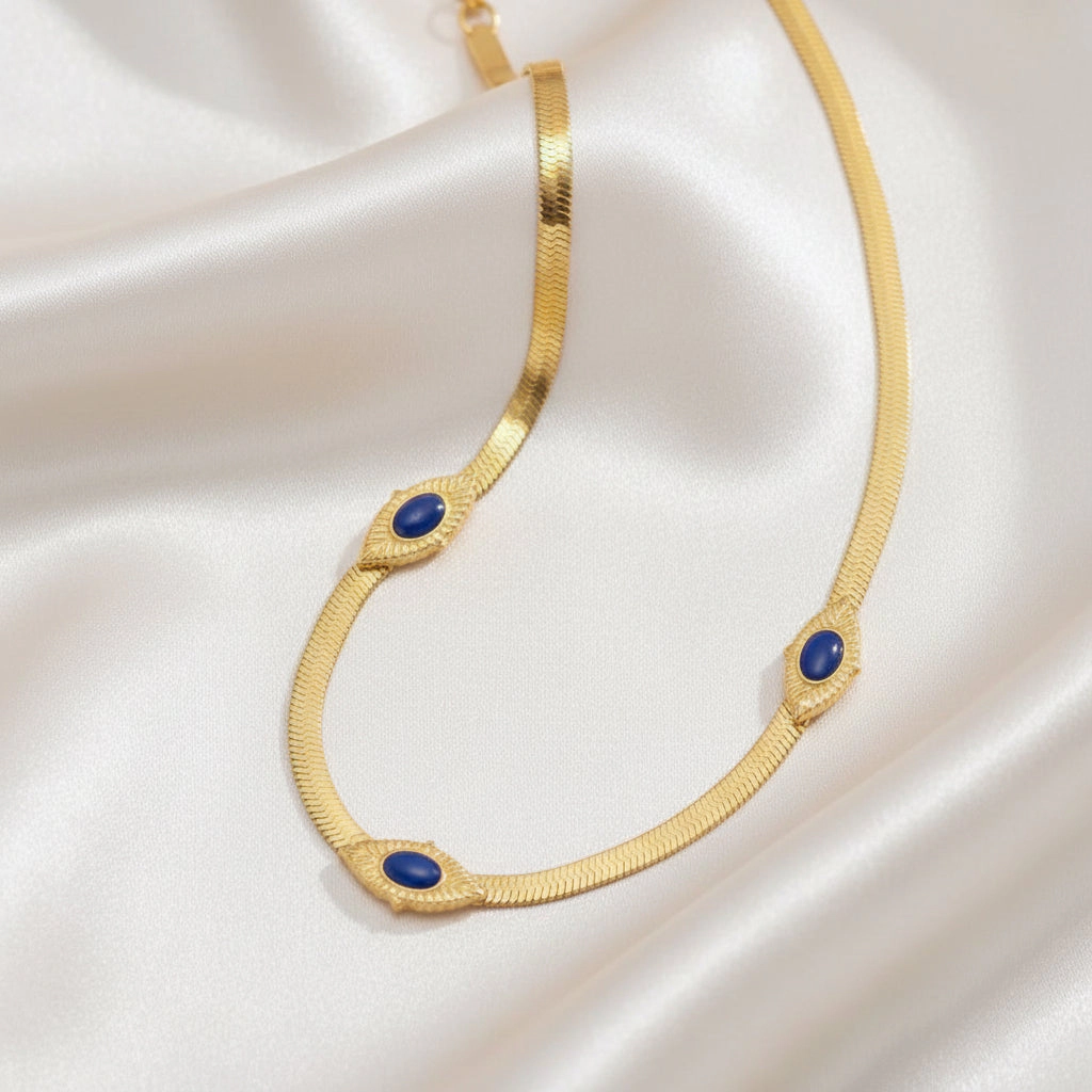 DressAtR Women's Blue Enamel 18K Gold Plated Necklace