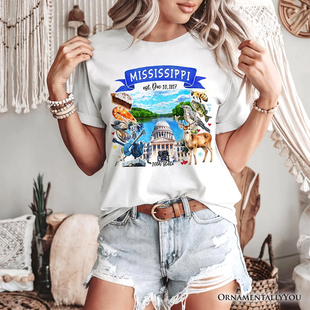 OrnamentallyYou Unisex Artistic Mississippi State Themes And Landmarks T-Shirt