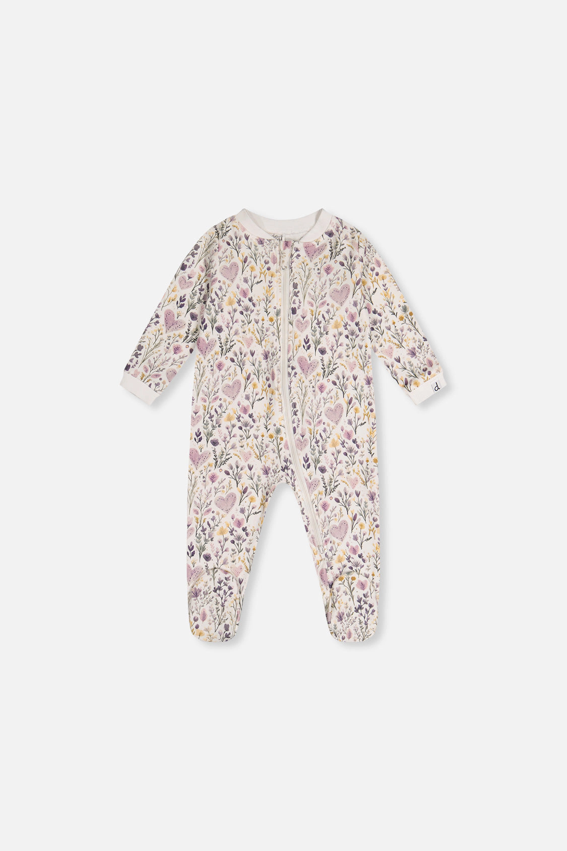 Deux par Girls Organic Cotton Heart Print Front Zip Footed One Piece Pajama