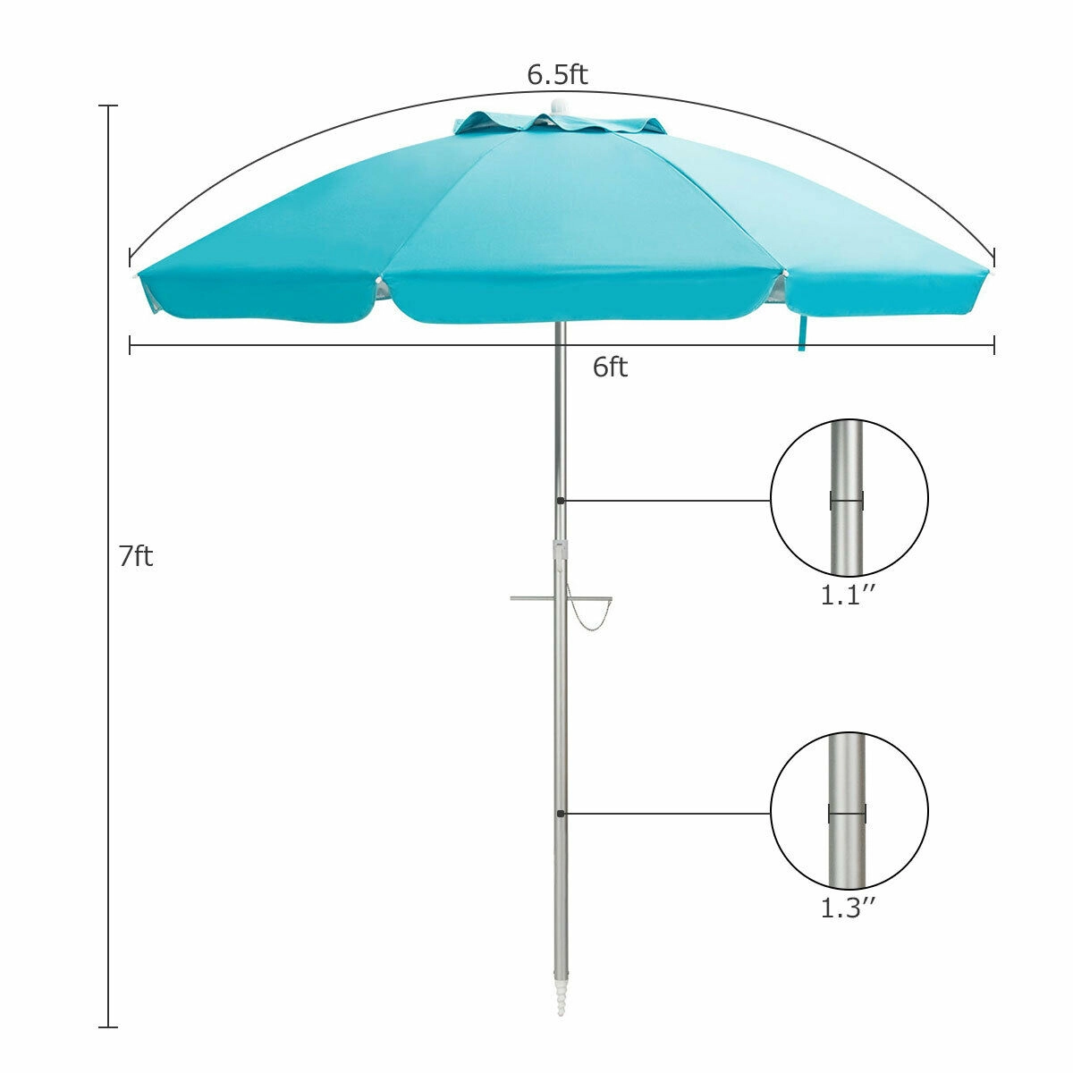 SUGIFT 6.5-ft Tilt Beach Umbrella with Sun Shade Sand Anchor & Carry Bag 3.5-lb Fiberglass Aluminum Polyester Frame Blue