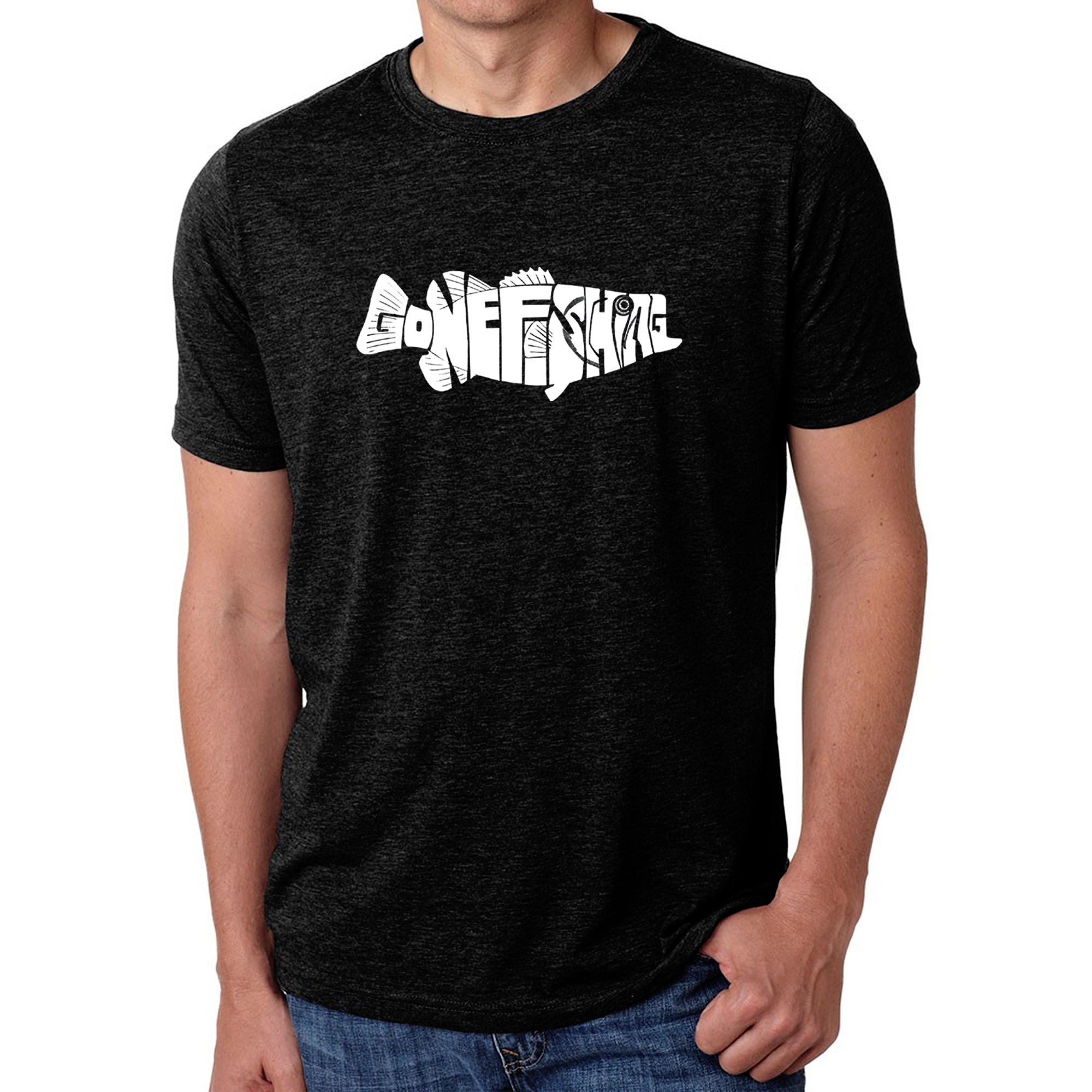 LOS ANGELES POP Art Men's Cotton-Poly Word T-Shirt - Bass "Gone Fishing"