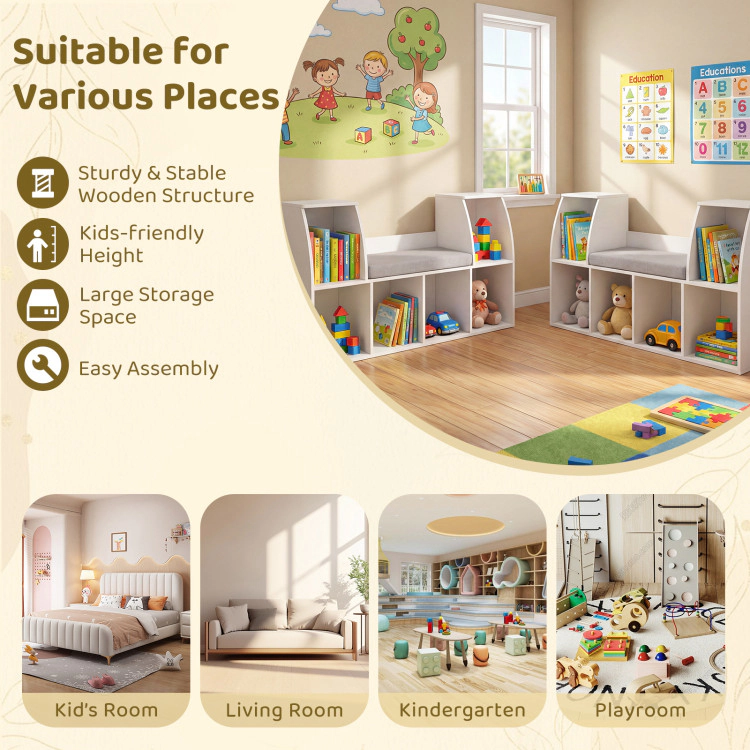 Hivvago 40 Inches Kids Bookshelf with Reading Nook Bookcase with 6 Open Cubes
