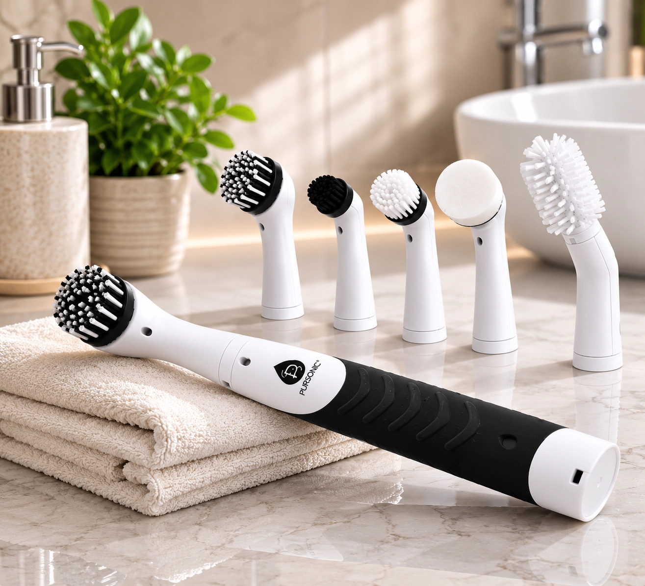 Pursonic Unisex Cordless Electric Power Scrubber Cleaning Brush with Interchangeable Brush Heads