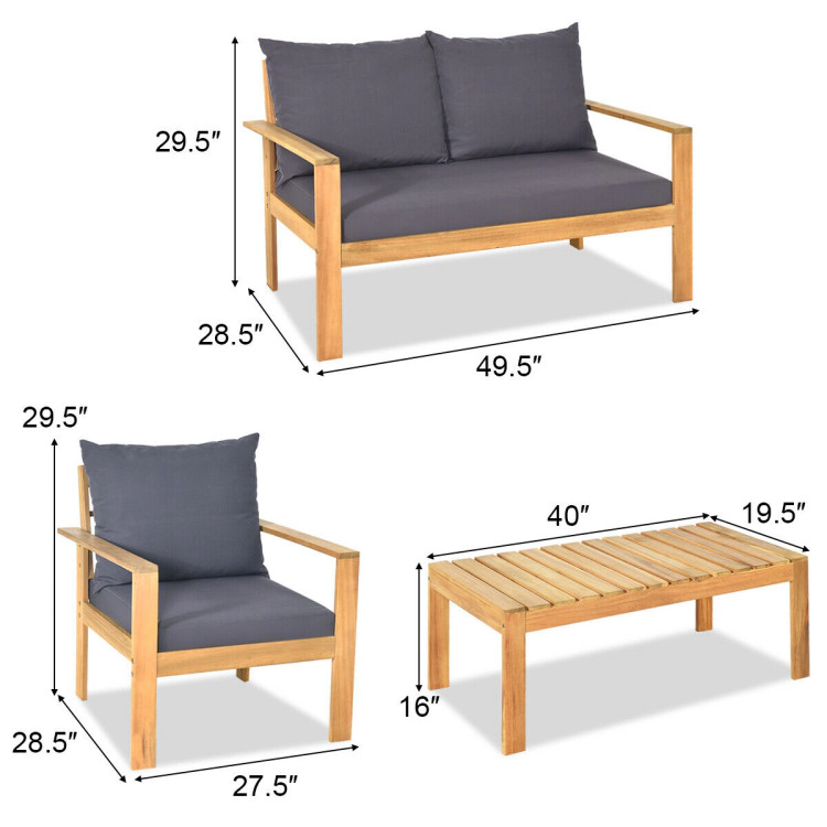 Hivvago Outdoor 4 Pieces Acacia Wood Chat Set With Water Resistant Cushions