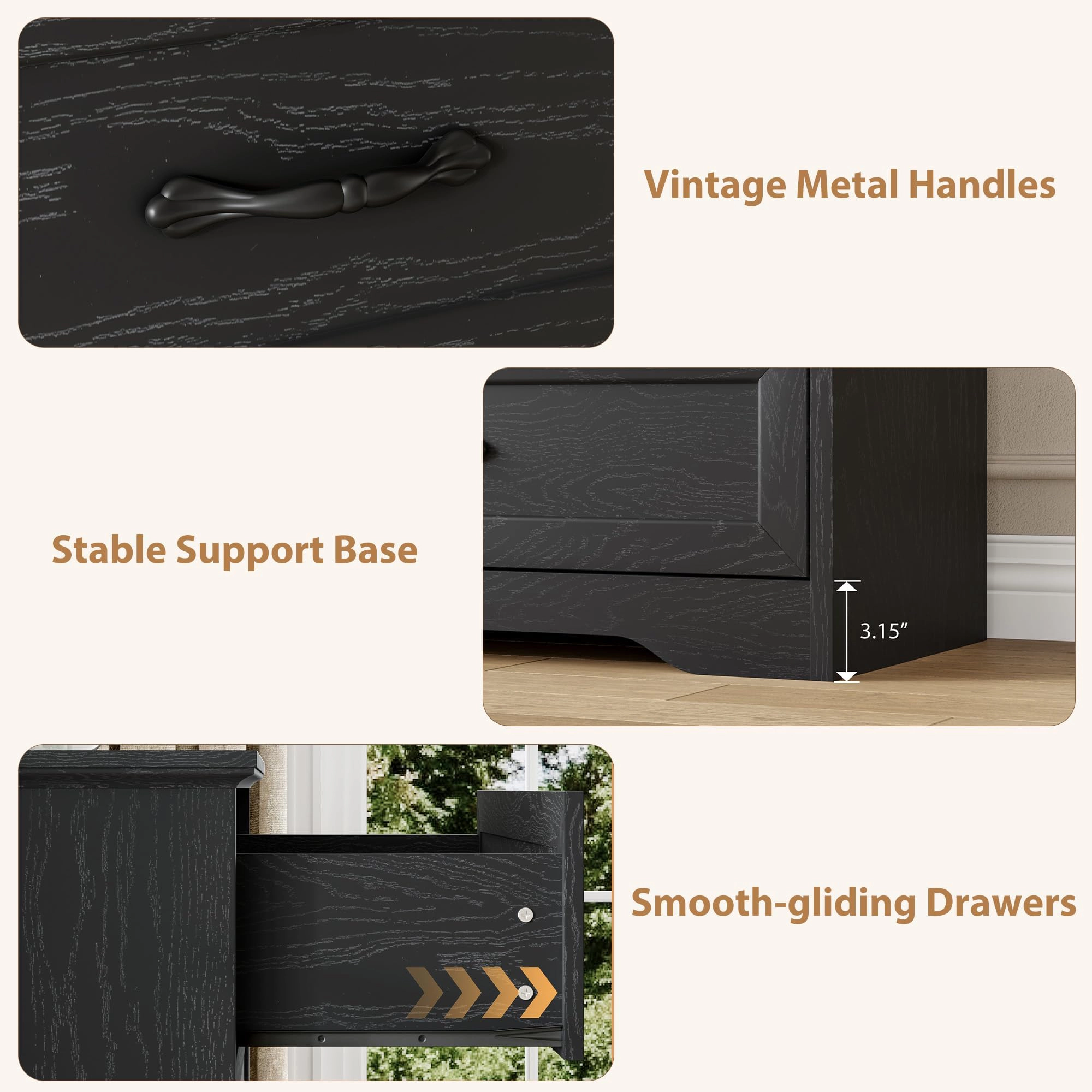Farmhouse 5 Drawer Dresser with Metal Handles, 44" Tall Wooden Storage Cabinet for Bedroom Living Room