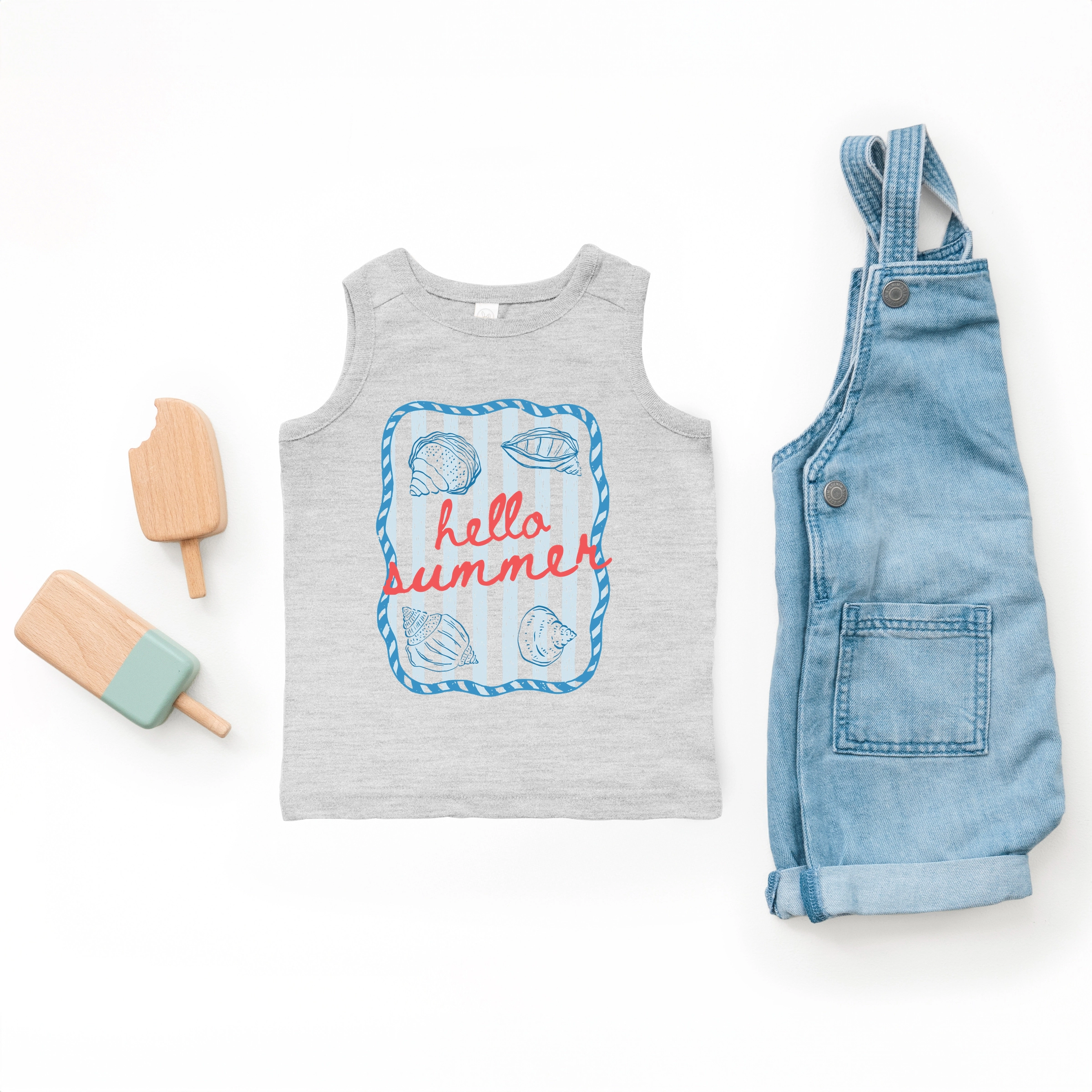 The Juniper Shop - Toddler Graphic Tank Hello Summer Sea Shells