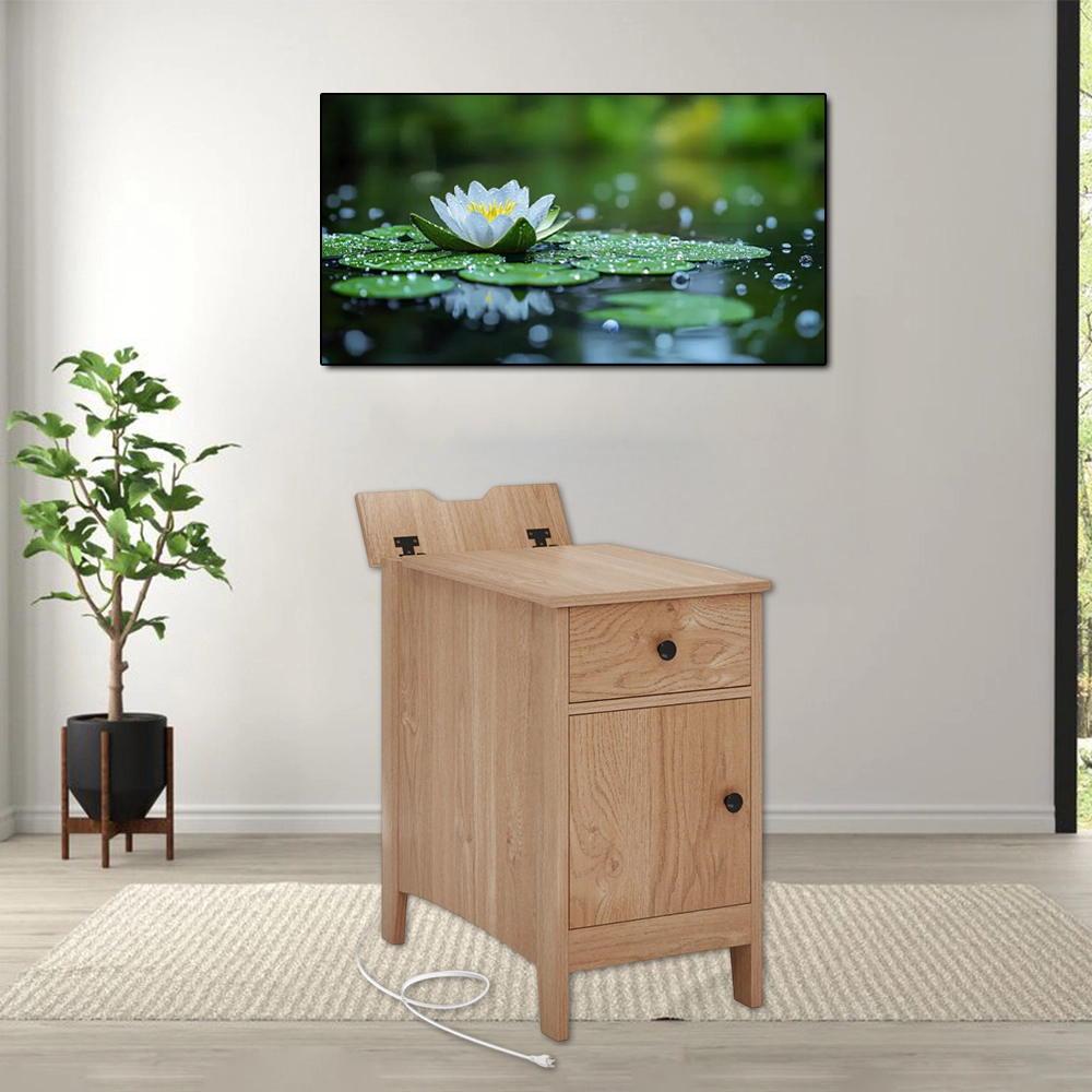 Hivvago Modern End Table with Power Outlets, USB Charging Ports, and Flip-Top Compartment