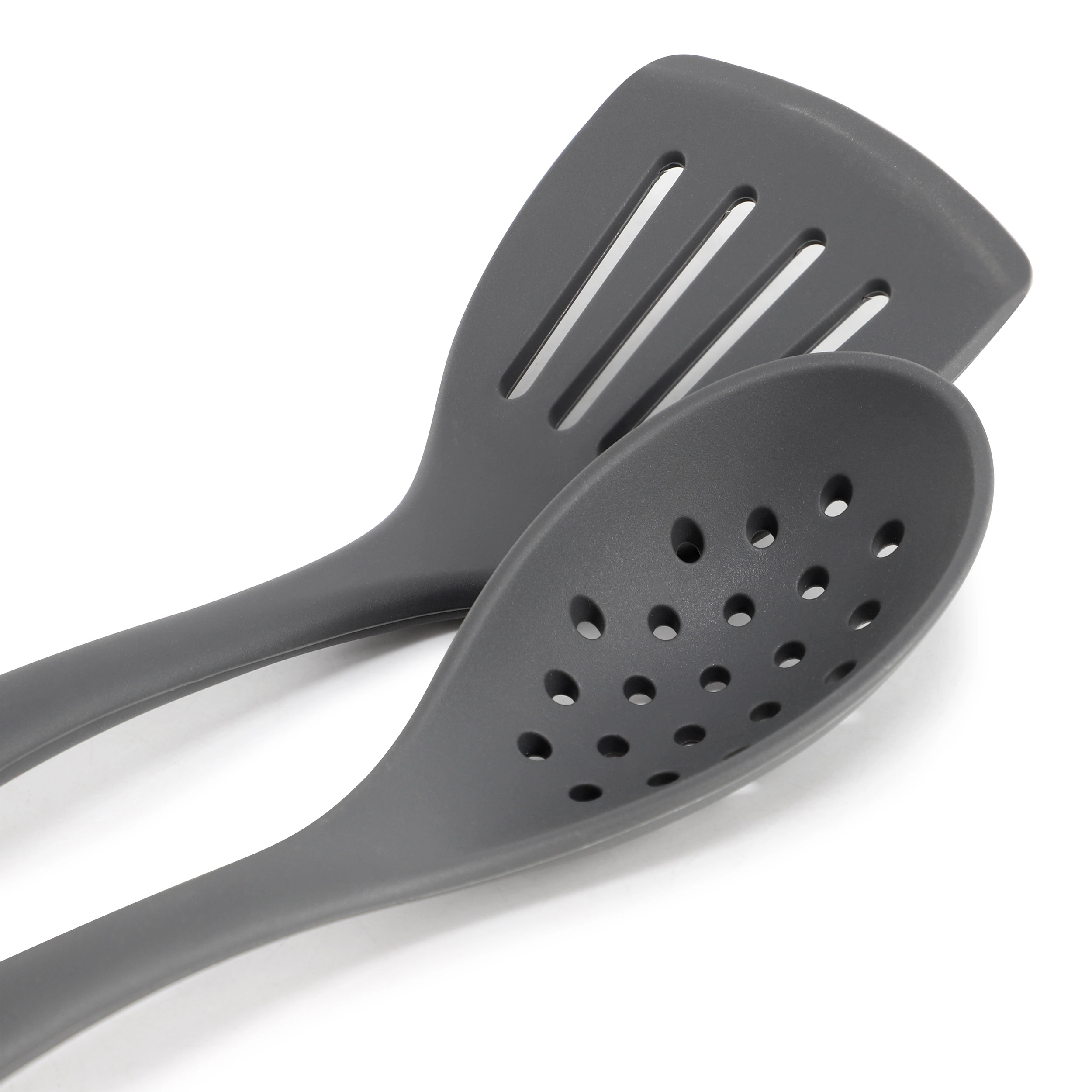 Oster Ridgecrest 2 Piece Silicone Kitchen Tool Slotted Spoon and Turner Set in Gray