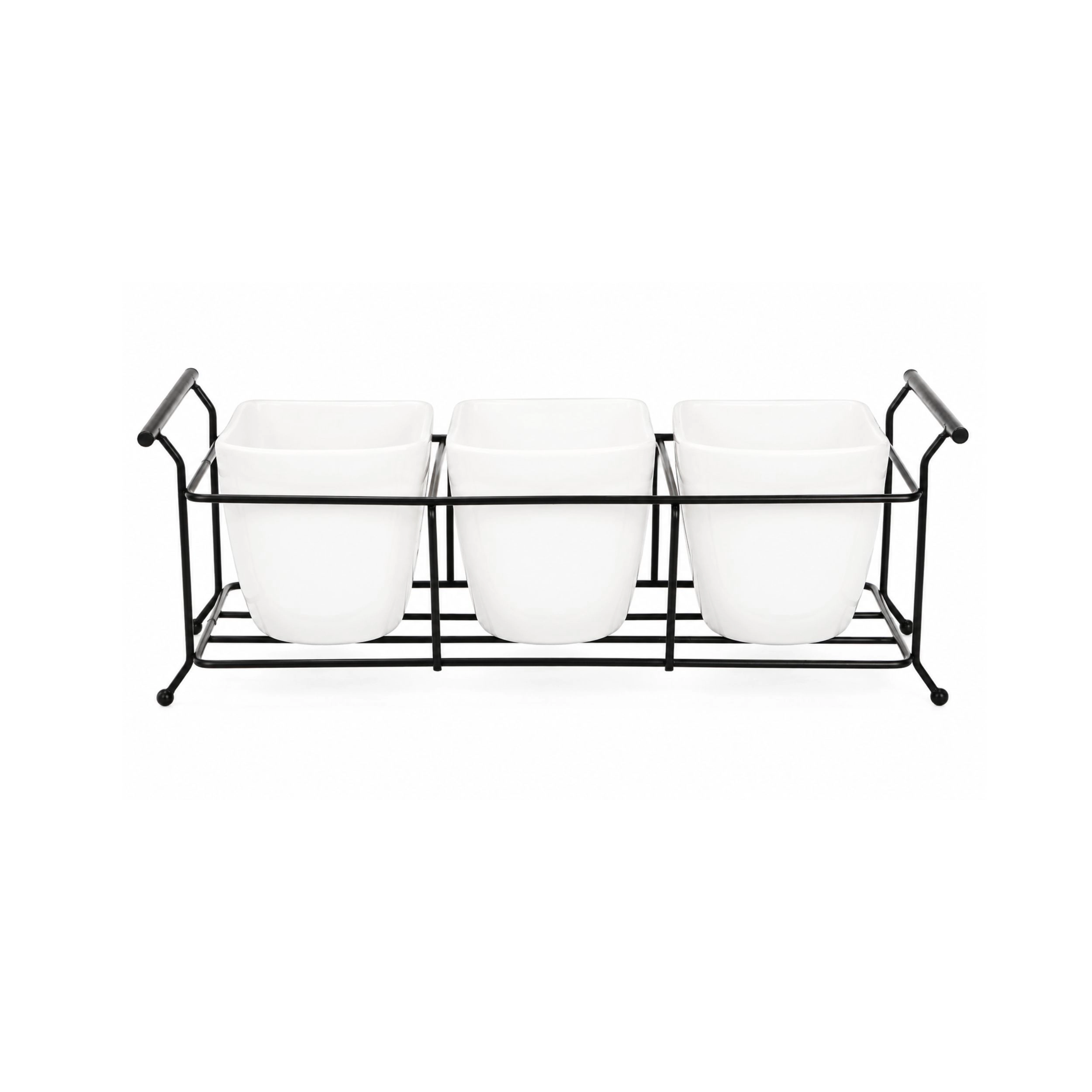 Stock Preferred White Ceramic Flatware Caddy with Metal Rack Utensil Organizer