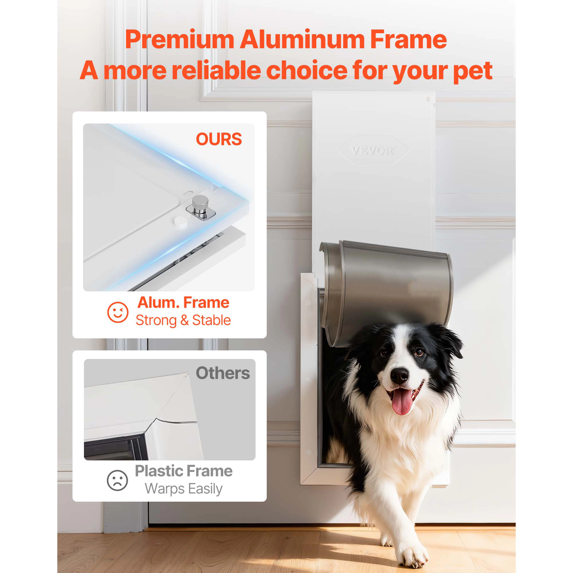 HONGGE Pet Door for Doors, Large Double Magnetic Flap, Weatherproof Metal Frame for In-and-Out Access, White