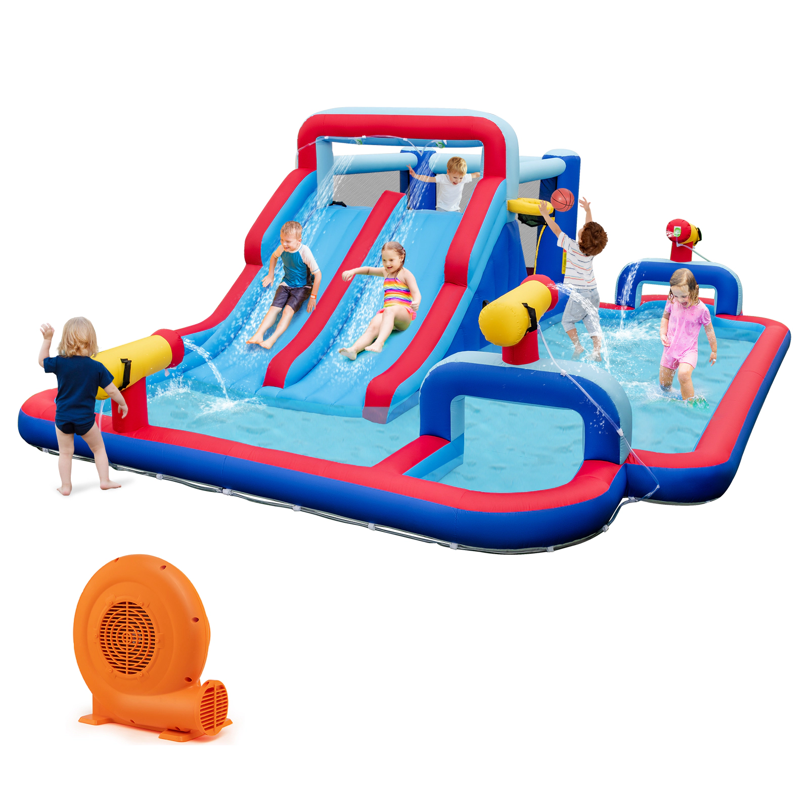 SUGIFT Bounce House with 2 Water Slides, 3 Water Cannons and Splash Pool 200-lb Capacity Ages 3-12 Multi-color