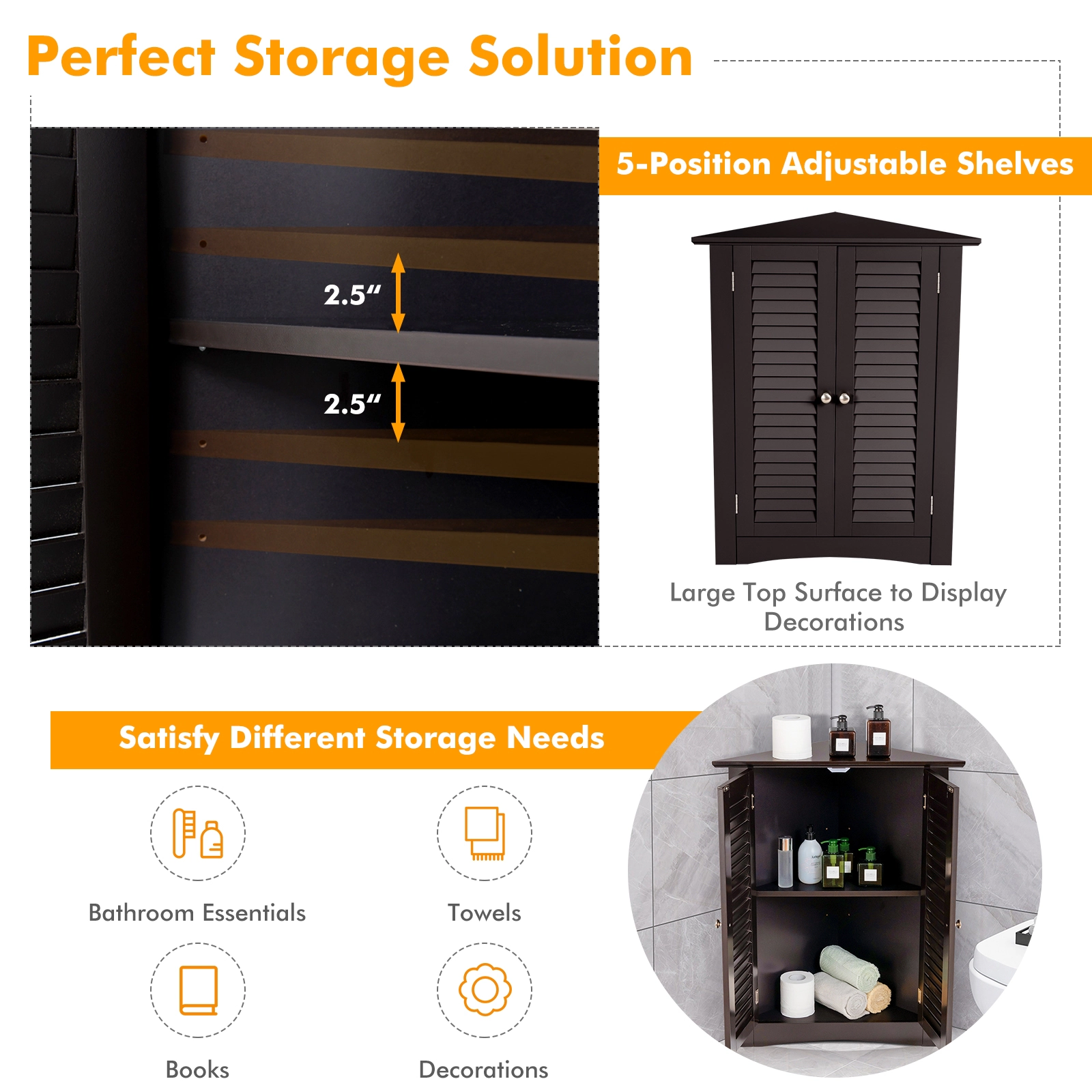 SlickBlue Corner Bathroom Storage Cabinet with 2-Tier Interior Shelf