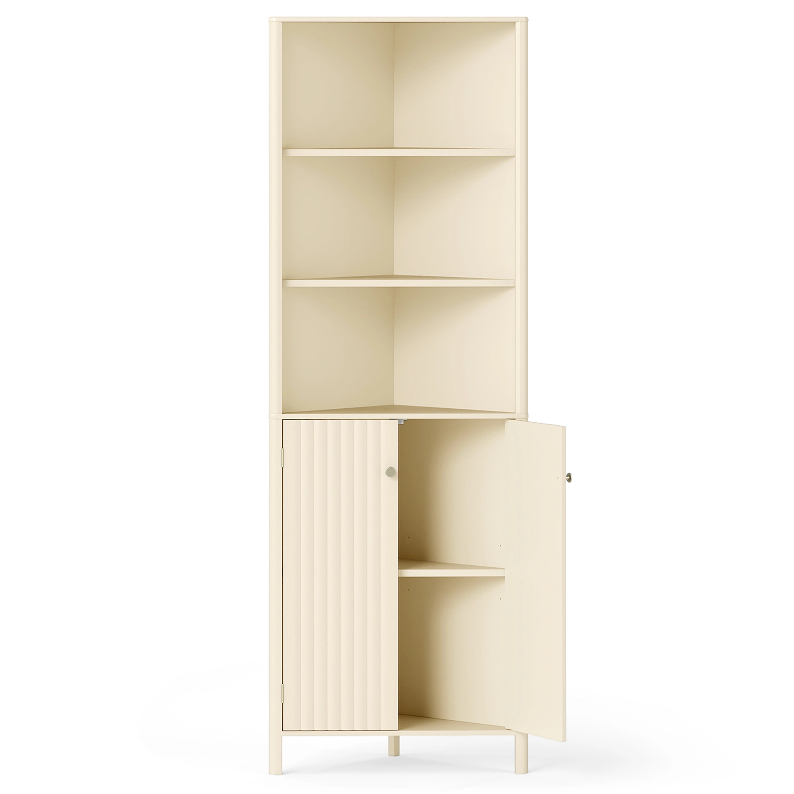 Slickblue Corner Bathroom Storage Cabinet Beige MDF Tall Floor Cabinet Adjustable Shelf