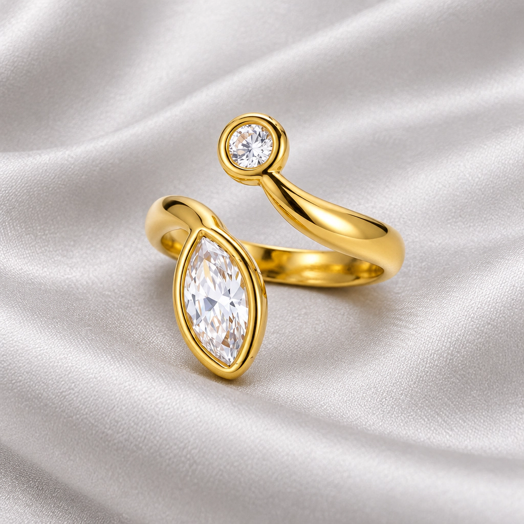 DressAtR Women's 18K Gold Plated  Drop and Dot Ring