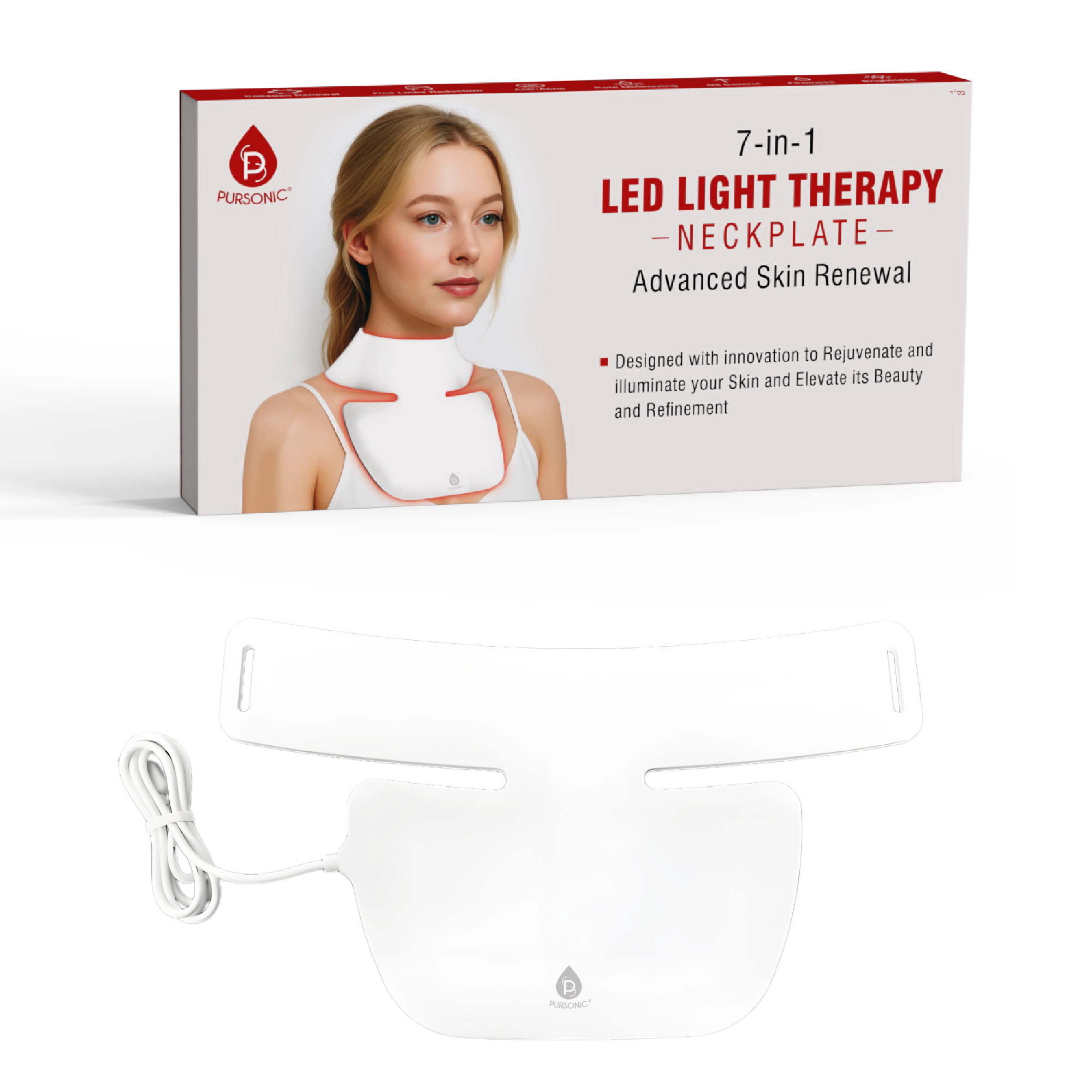 Pursonic Unisex LED Light Therapy Skincare Device: Collagen Boost & Anti-Aging Neckplate for Neck & Décolleté Care