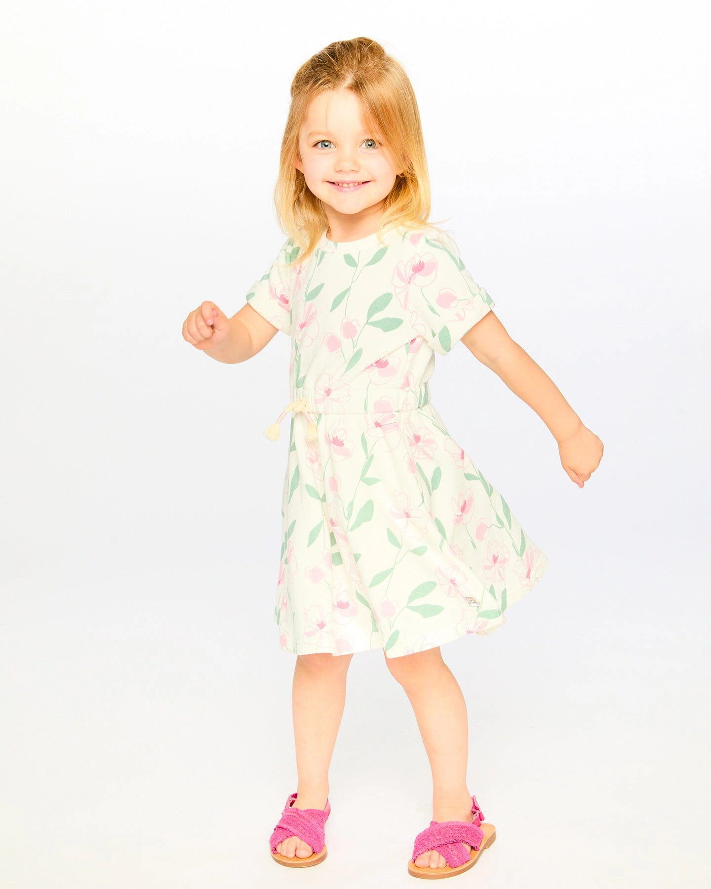 Deux par Girls French Terry Dress Off White Printed Flowers