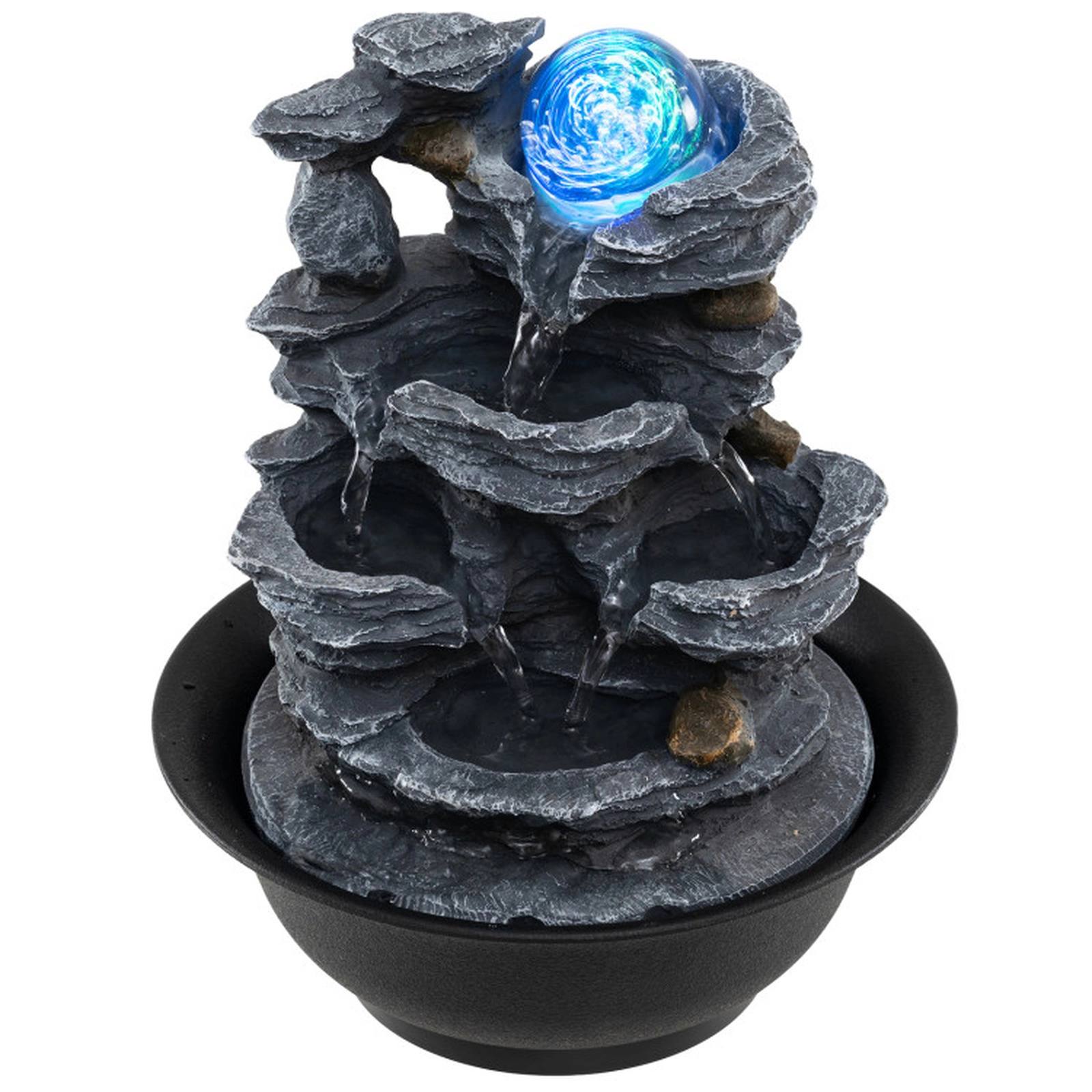 SUGIFT Multi-Tier Cascading Tabletop Water Fountain Rolling Crystal Ball Color-Changing LED 8.5 x 10.5-in 2.5-lb Black