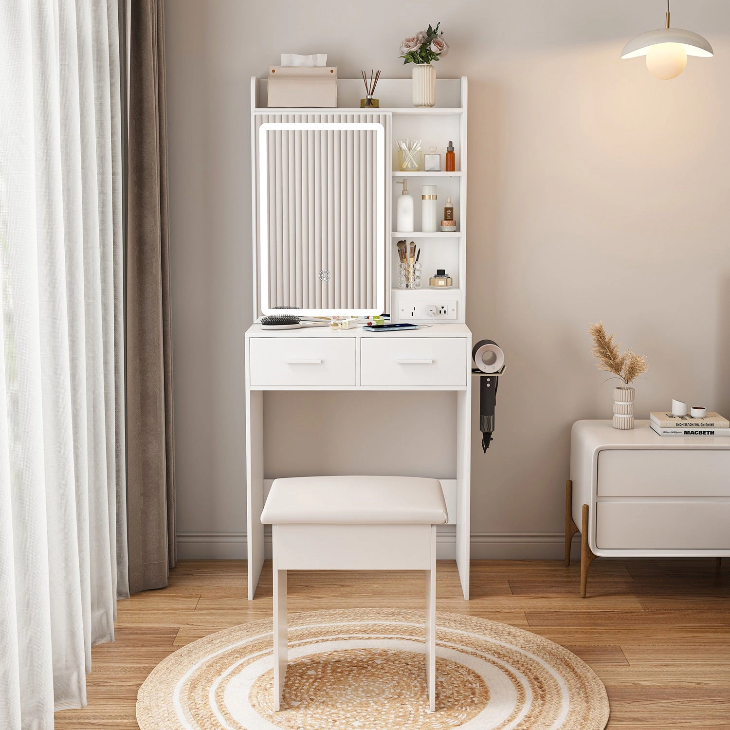 GBruno LED Lighted Vanity Desk Set With Padded Stool
