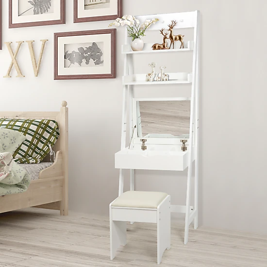 Hivvago 3-In-1 Modern Shelf Vanity Set With Flip Top Mirror And 6 Makeup Organizers