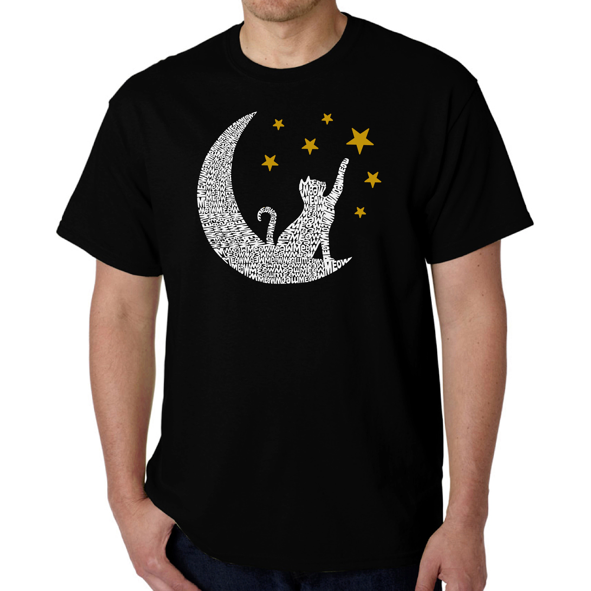 LA Pop Art Men's Cat Moon Word T-Shirt