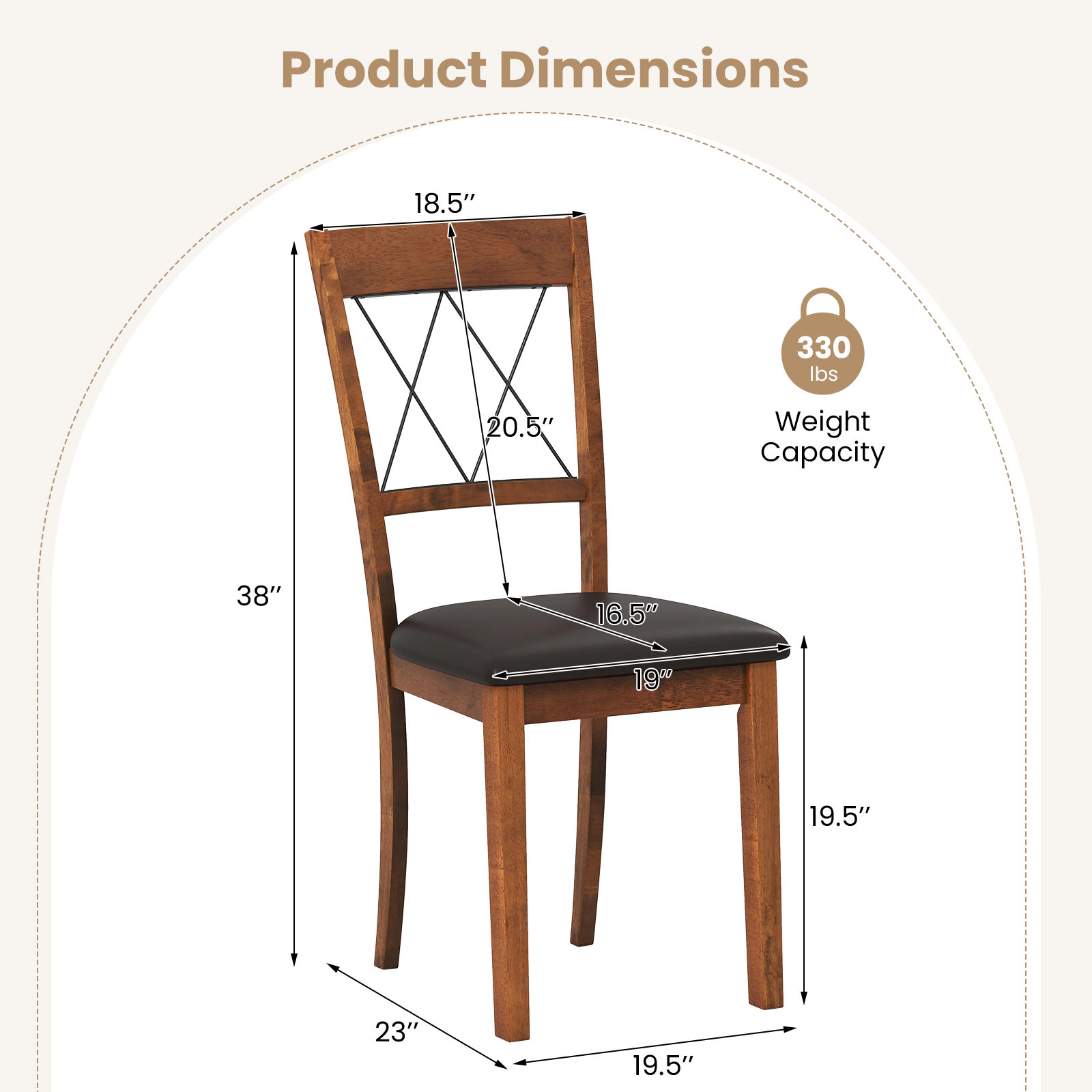 LJG Dining Chair Set of 2 Fabric Upholstered Kitchen Armless Chairs with Rubber Wood Frame
