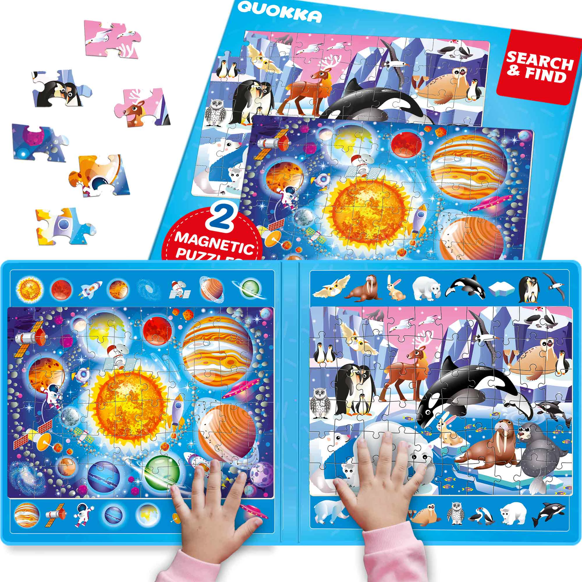 QUOKKA Magnetic Search & Find Puzzle Book for Kids Ages 3–5, 2-Pack, 60-Piece Travel Activity Set