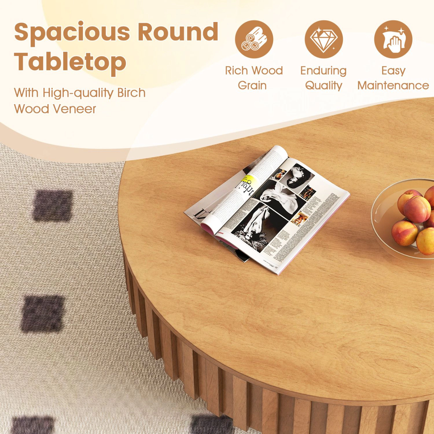 SlickBlue Modern Drum Coffee Table with Hidden Storage Compartment