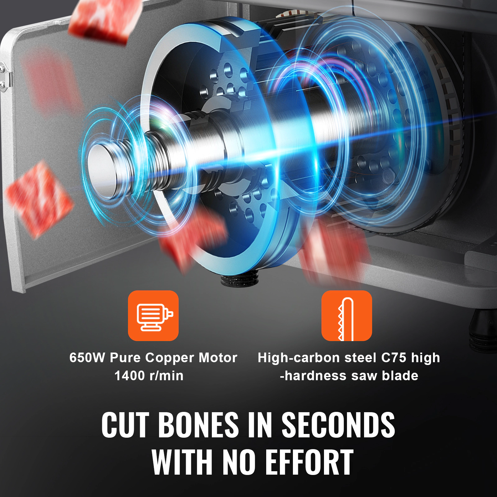 HONGGE Commercial Electric Meat Bandsaw, Stainless Steel Countertop Sawing Machine, Max Cutting Thickness