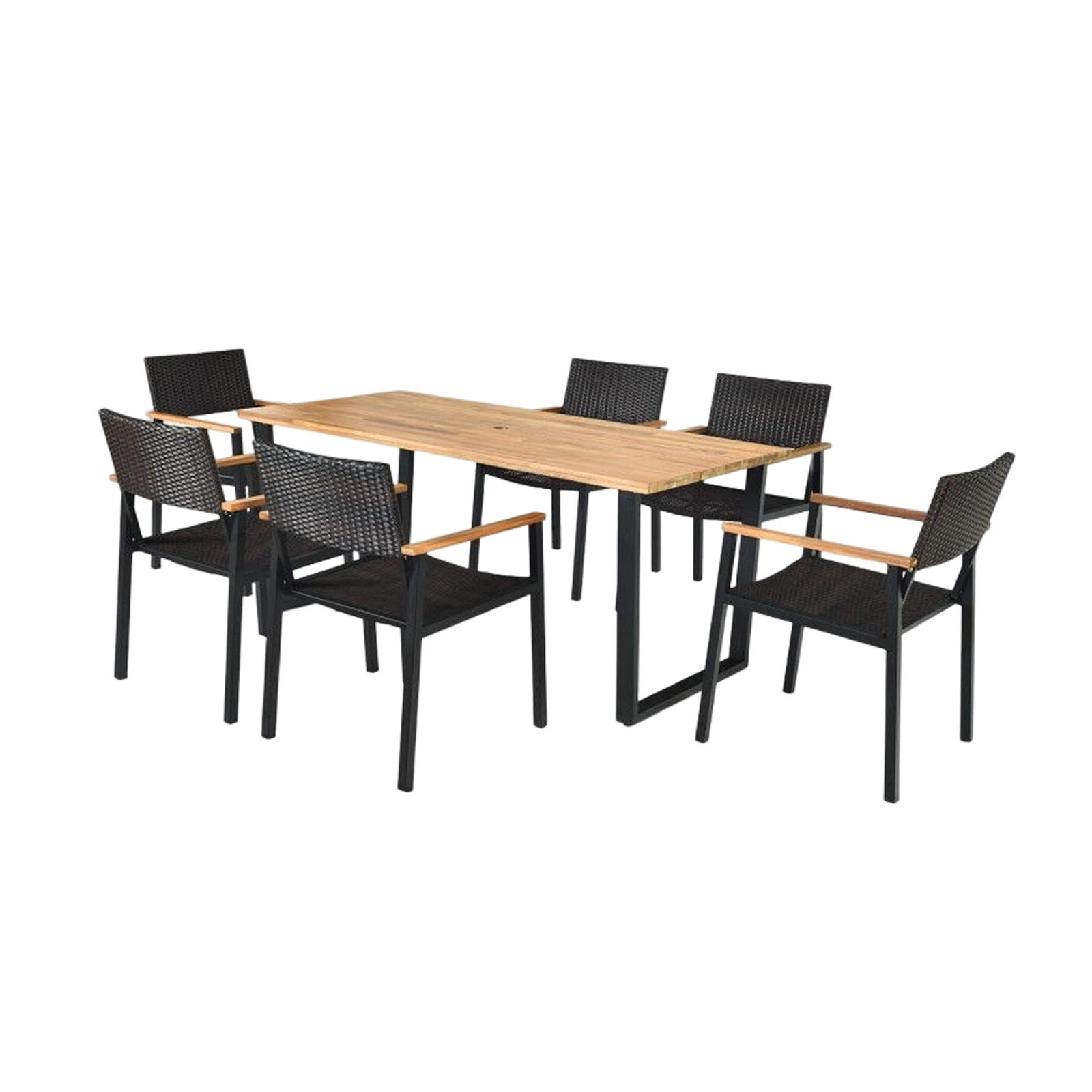 LJG Patented 7 Pieces Outdoor Dining Set with Large Acacia Wood Table Top