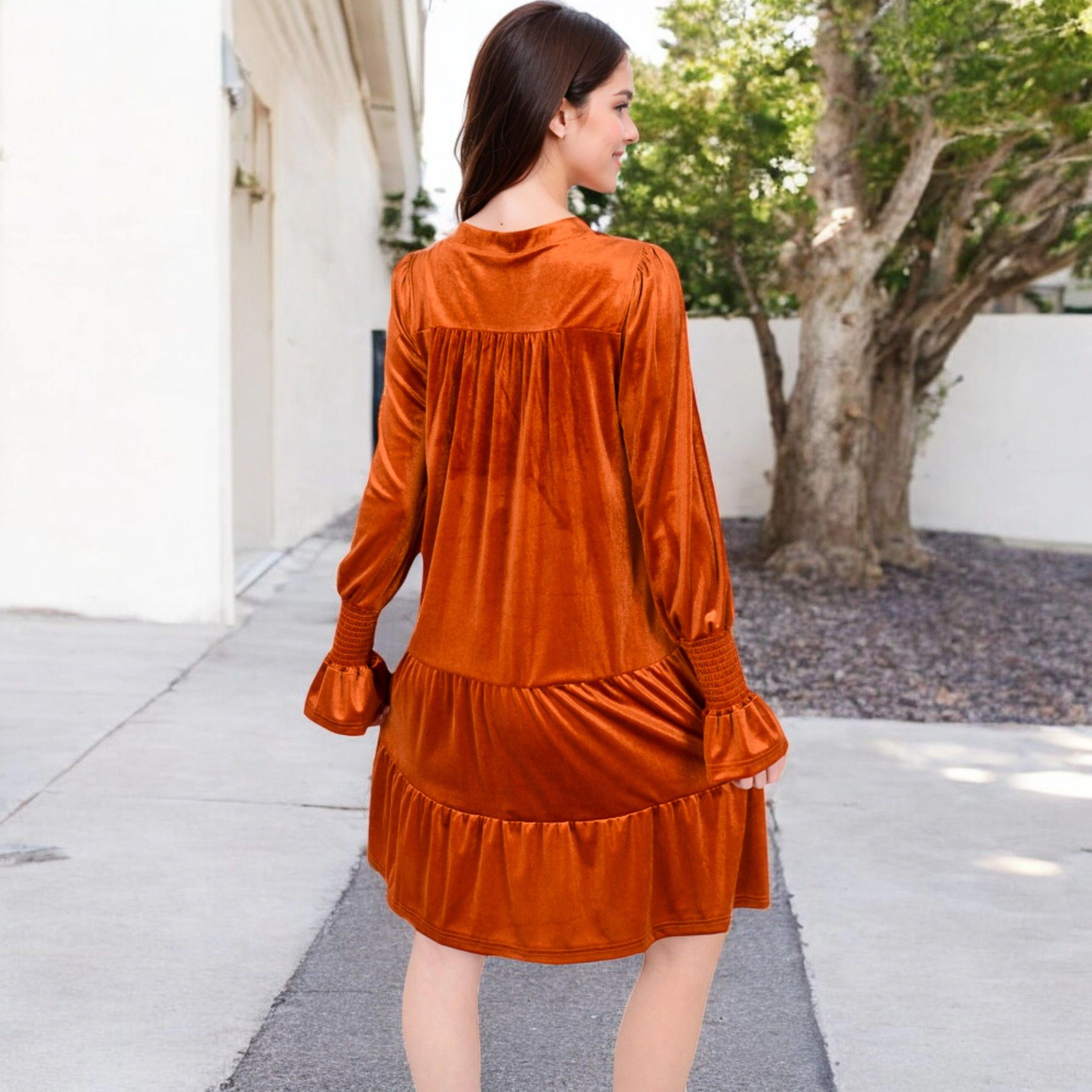 Anna-Kaci Women's Tiered A-Line Long Sleeves Smocked Cuffs Dress