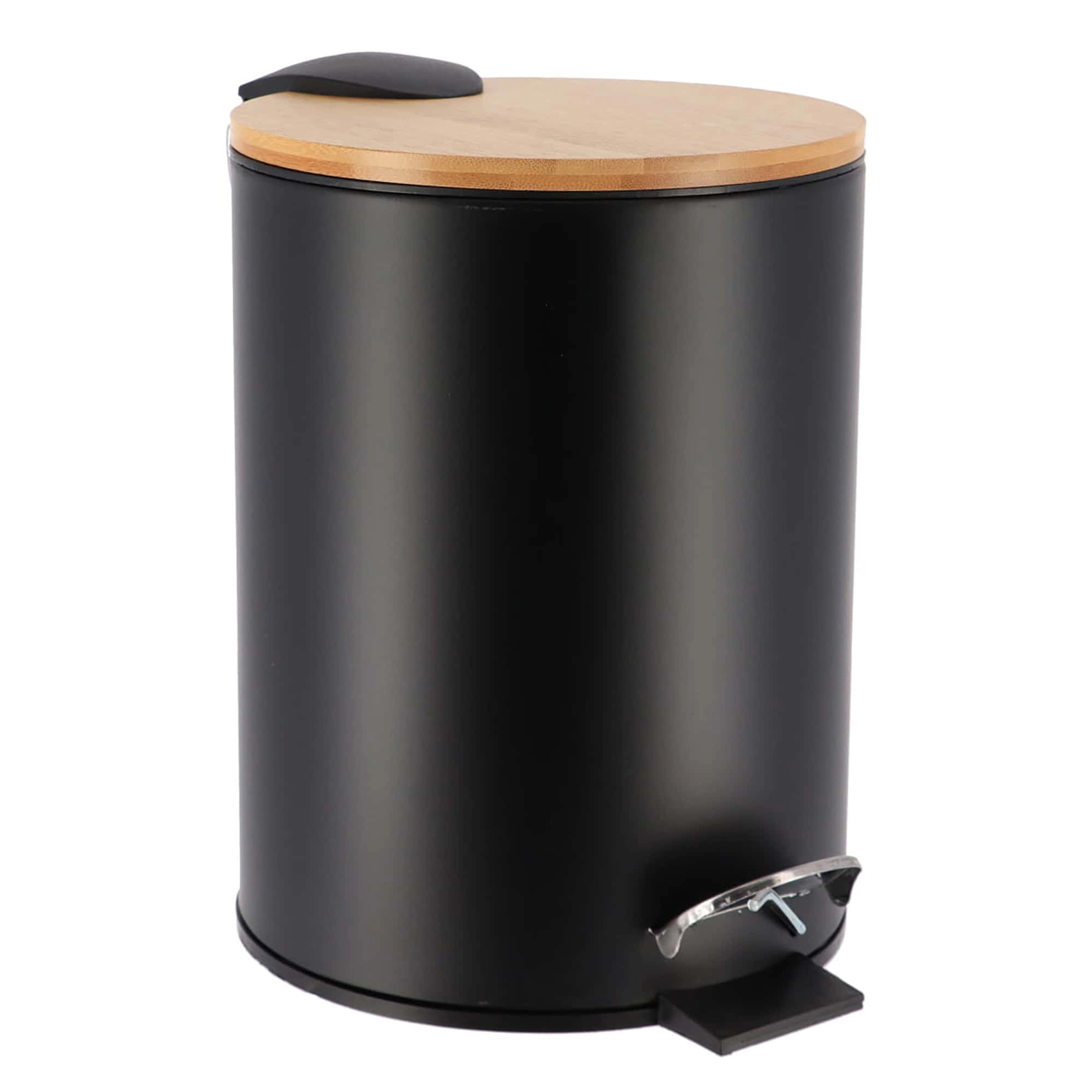 Evideco Willis 2.5L Step Trash Can - Powder-Coated Steel with Bamboo Soft-Close Lid