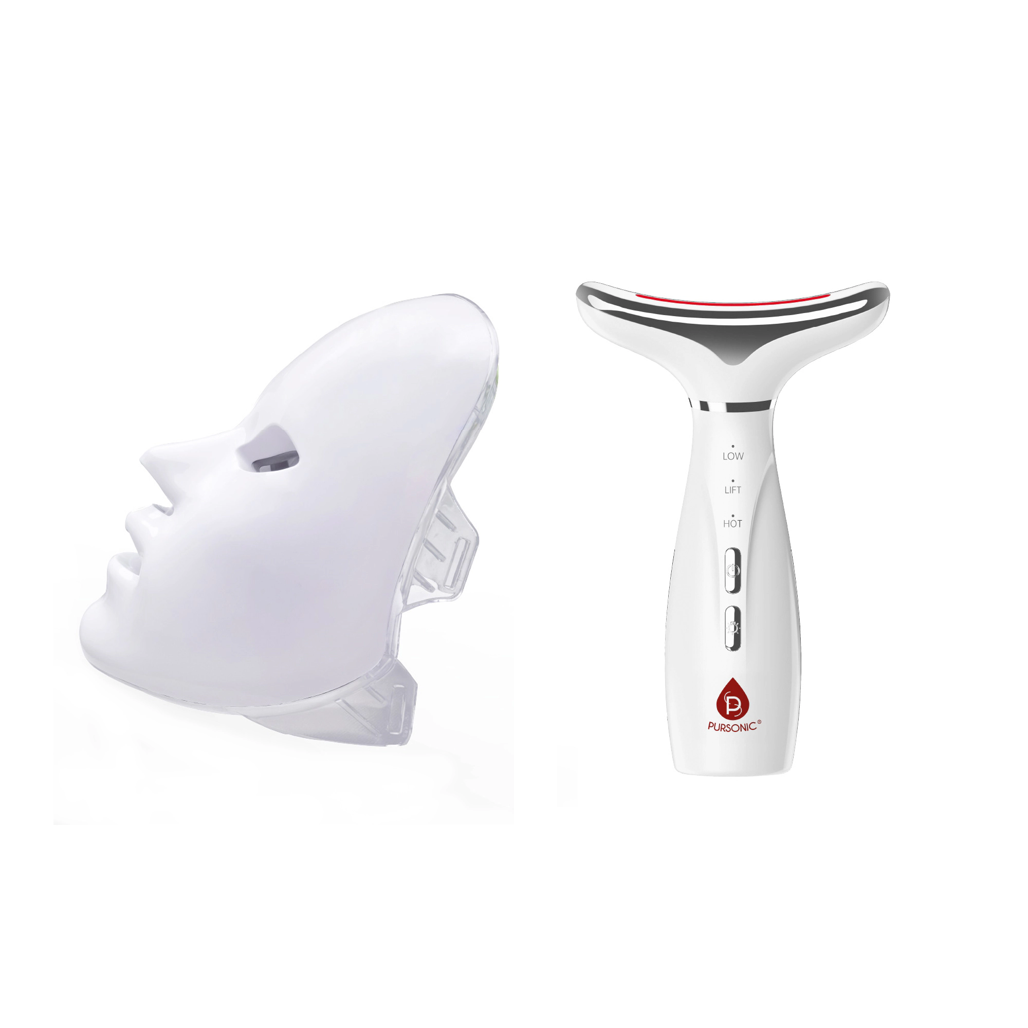 Pursonic Women’s Anti-Aging Skincare Set: 7-in-1 Facial Therapy Device & LED Light Therapy Mask Bundle