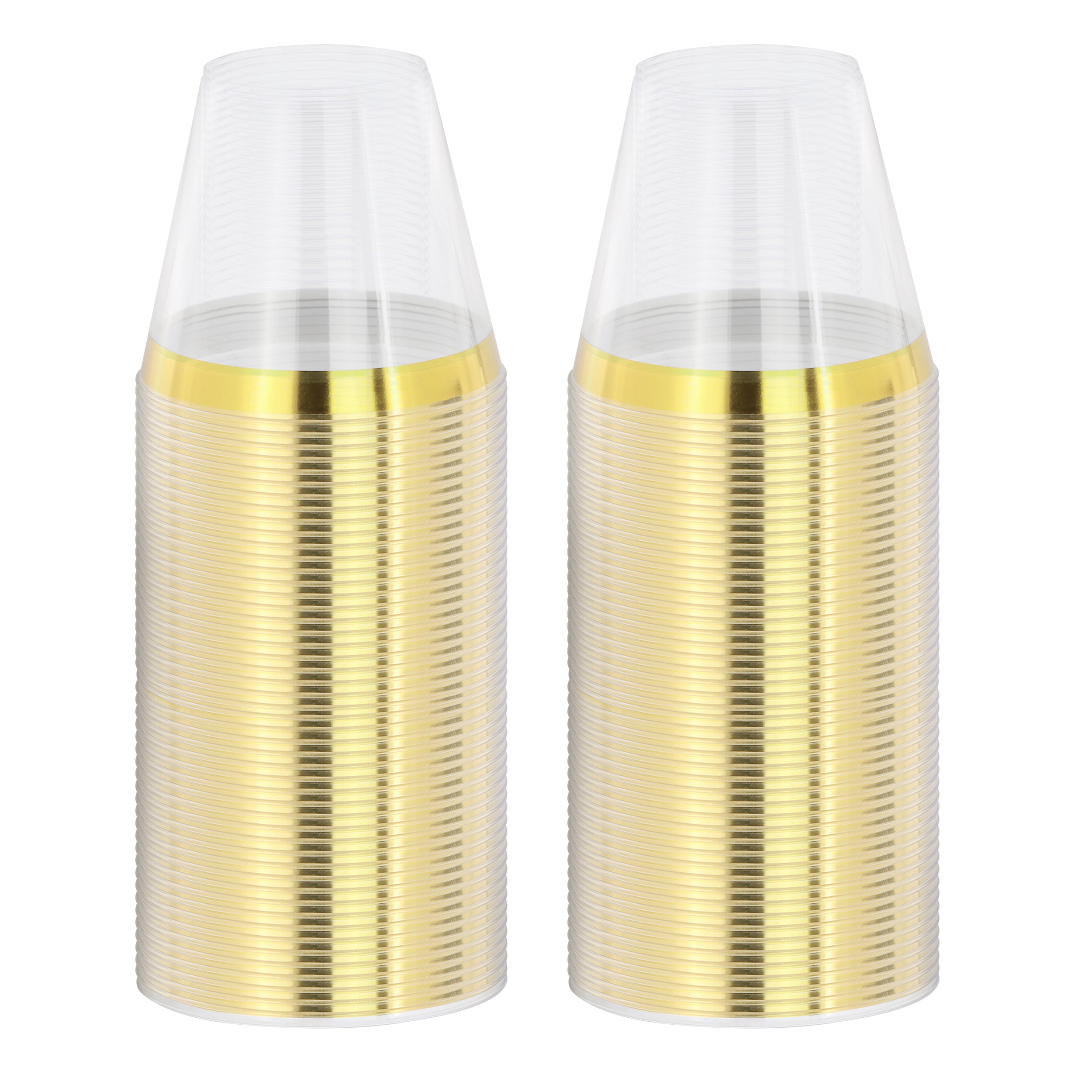 Elama 100 Piece 9 Ounce Disposable Plastic Gold Rimmed Party Cup Set