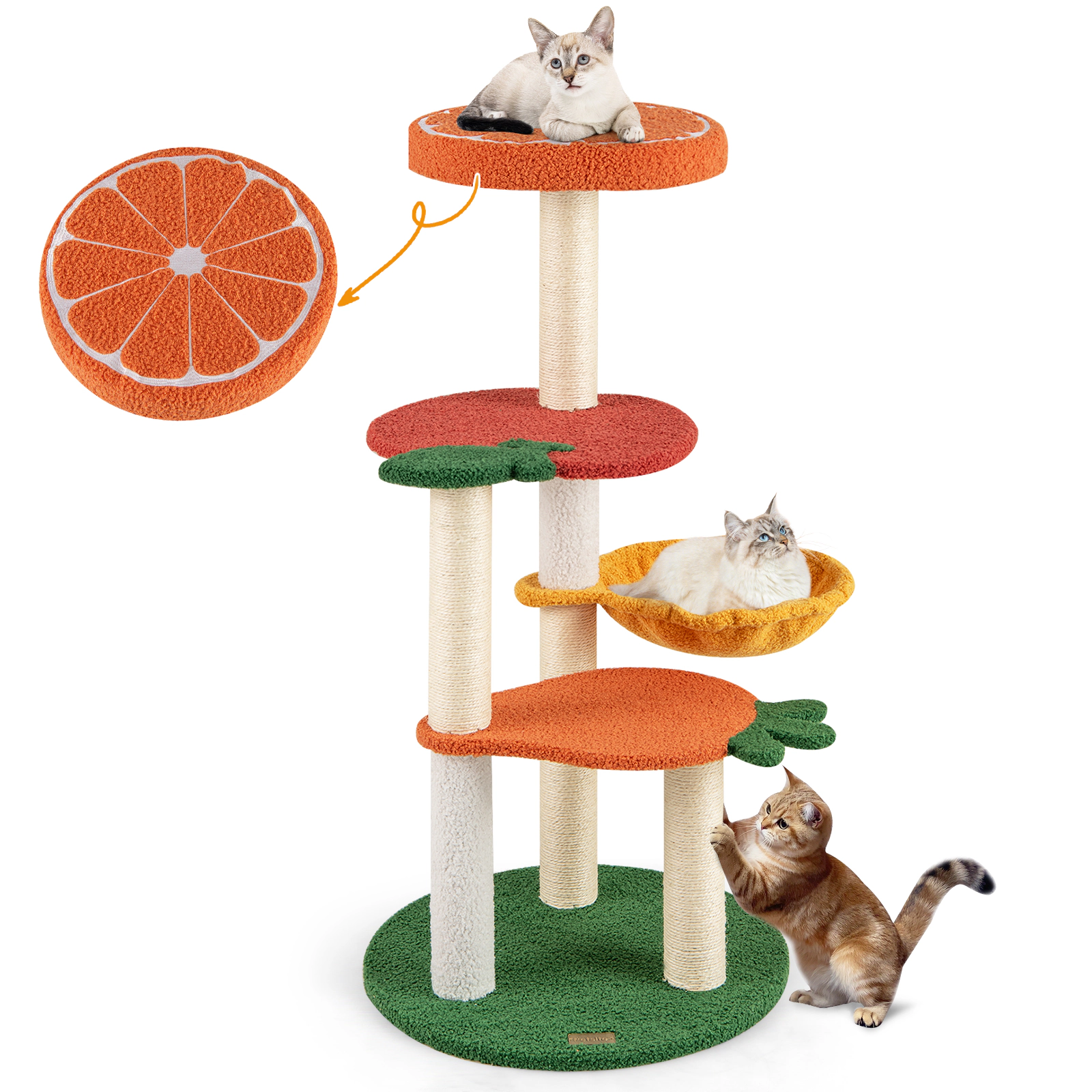 SUGIFT 39-in Tall Fruit-Shaped Multi-Level Cat Tree with Rotating Basket Sisal Posts and Fleece Perch