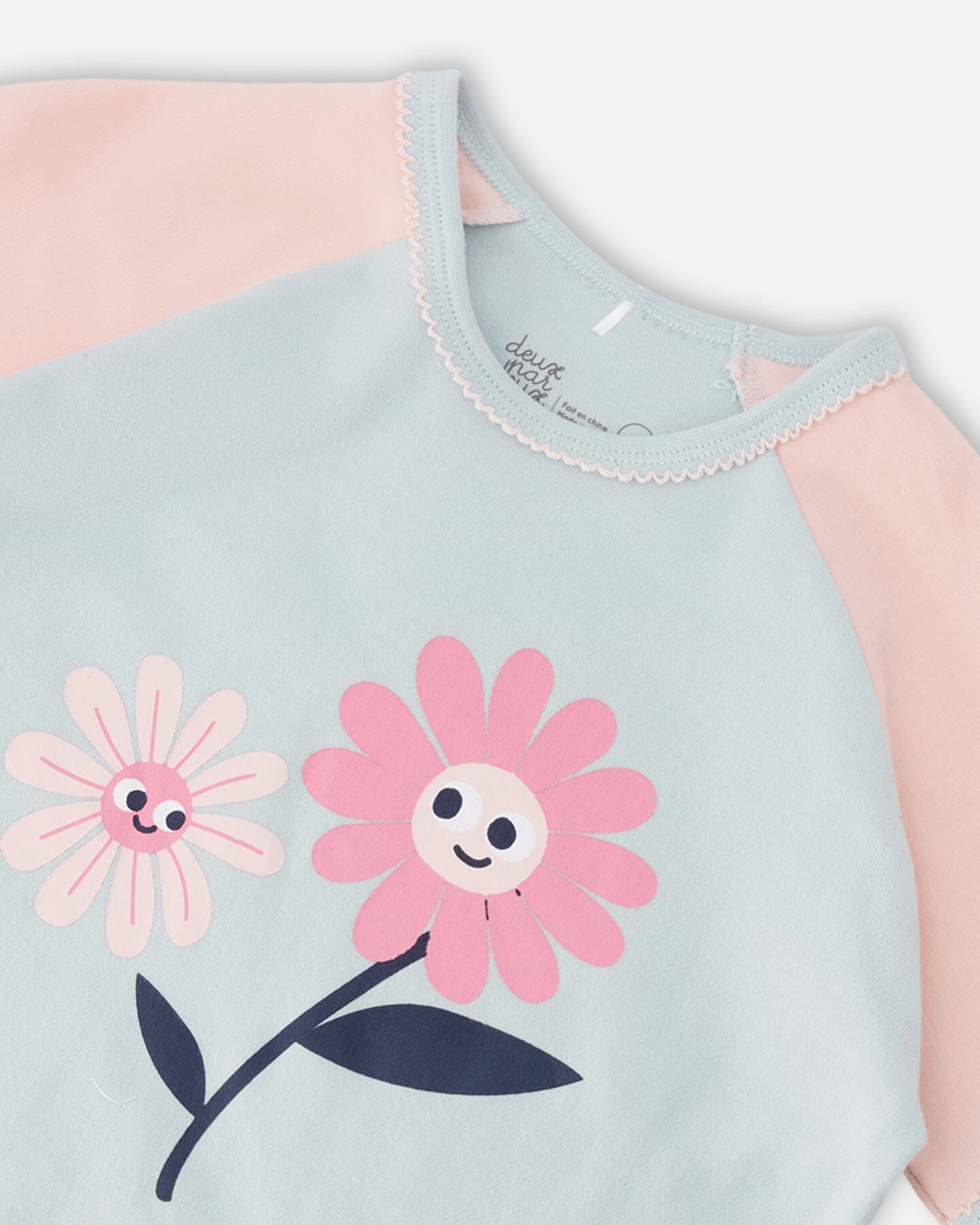 Deux par Girls Organic Cotton Smiling Flower Print Top and Pants Two-Piece Pyjama Set