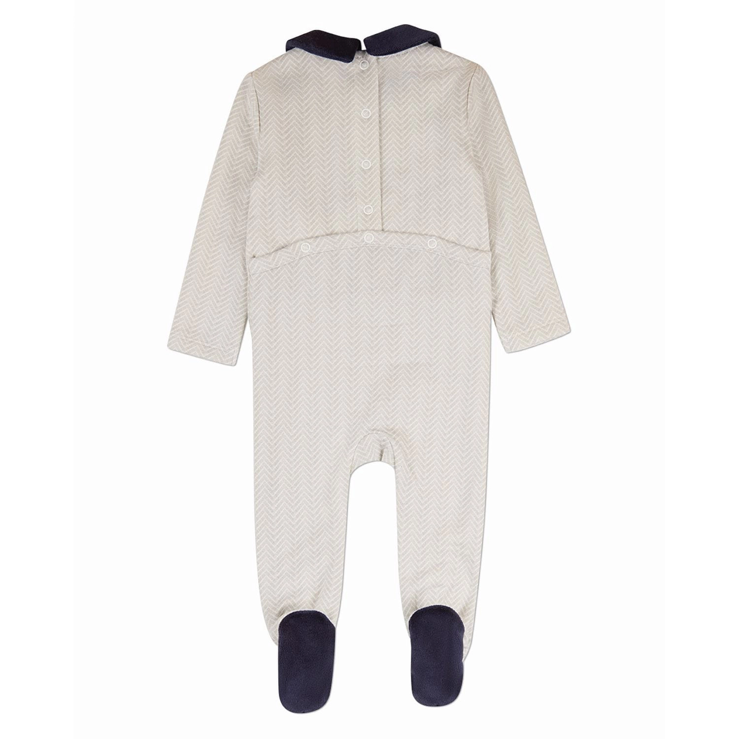 MeMoi Baby Chevron-Print Cotton-Rich Footie with Plush Velour Trim