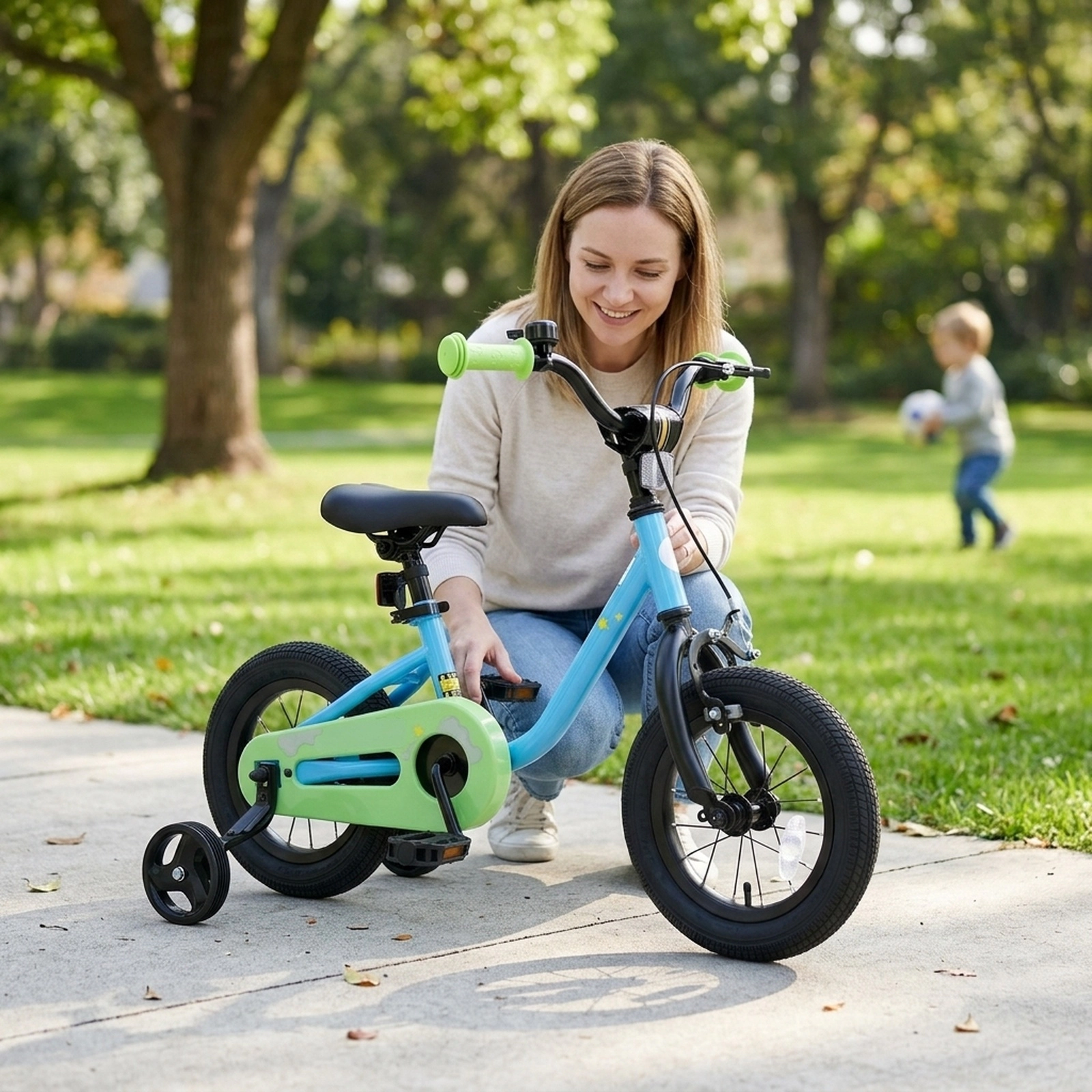 12-in Kids Bike Boys/Girls with Detachable Training Wheels Enclosed Chain Guard and Wheel Reflectors Ages 3-4 Blue