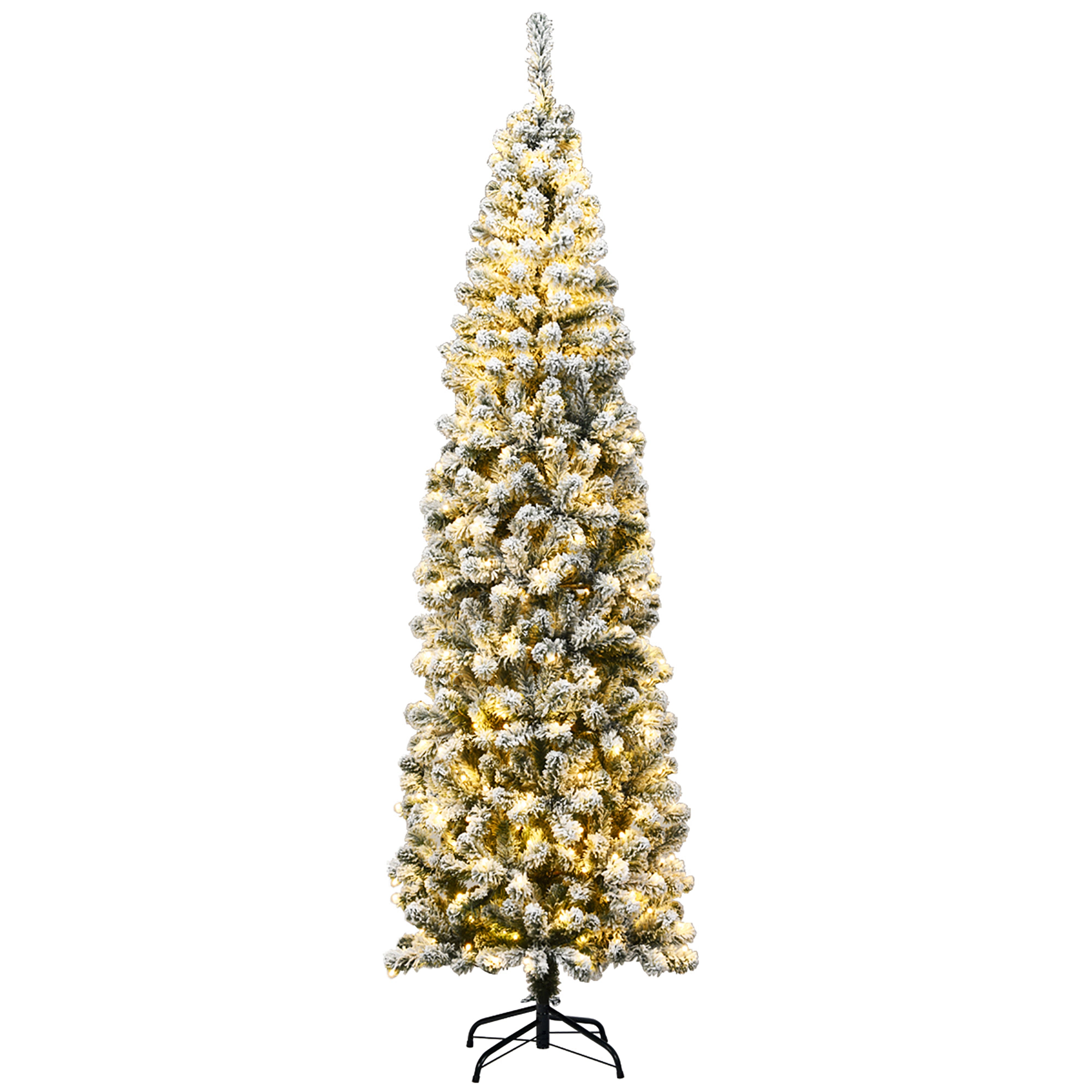 Costway 4.5/6/7.5 Ft Pre-lit Snow Flocked Artificial Pencil Christmas Pine Tree