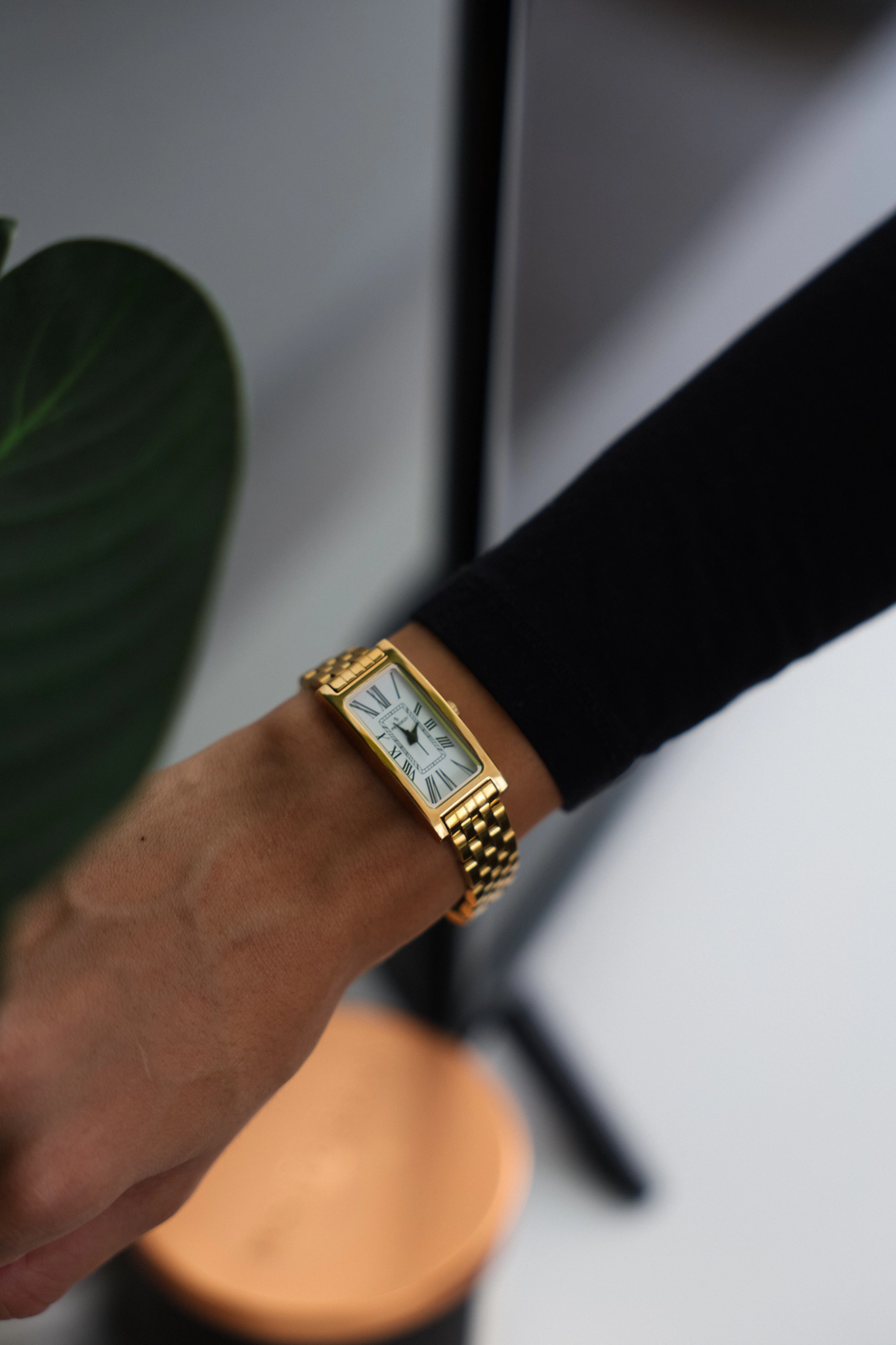 Peugeot Women's 35x18mm 14K Gold-Plated Rectangular Roman Numeral Stainless Steel Watch
