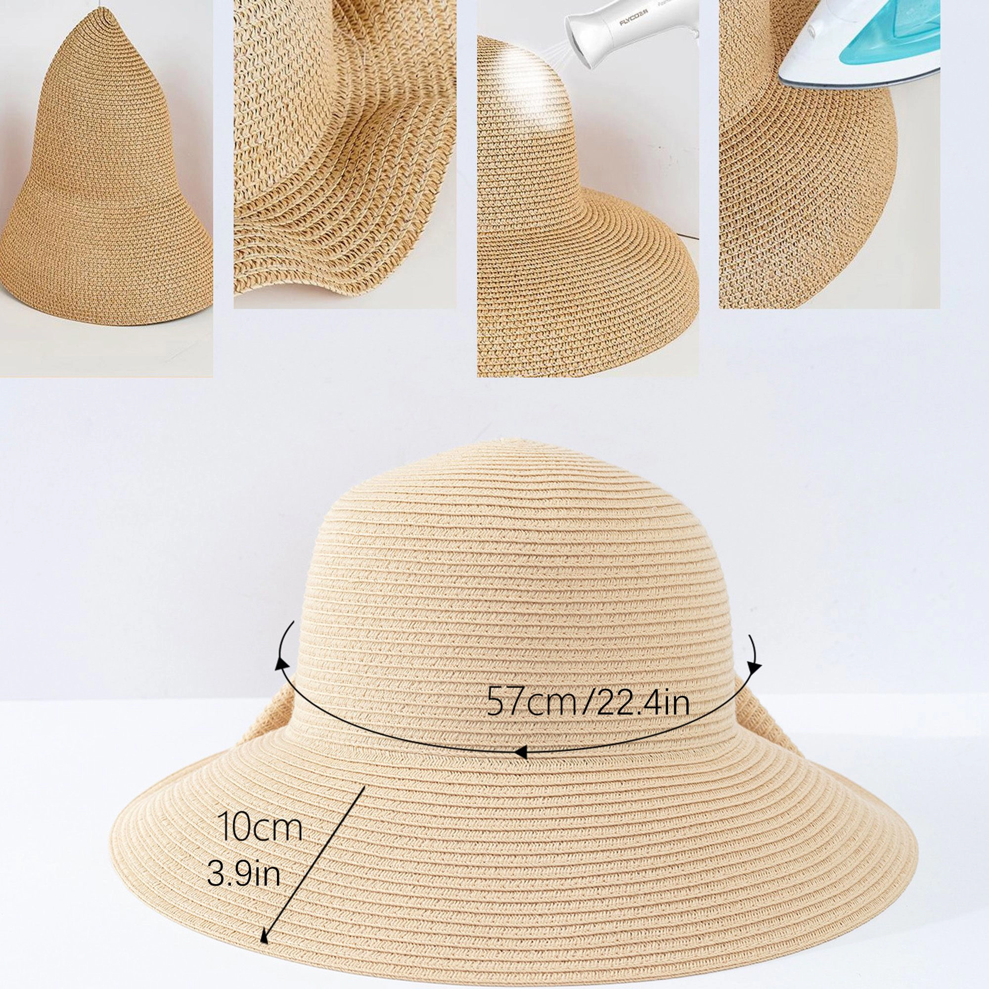 Anna-Kaci Womens Wide Brim Straw Sun Hat with Oversized Bow Detail and Adjustable Inner Band