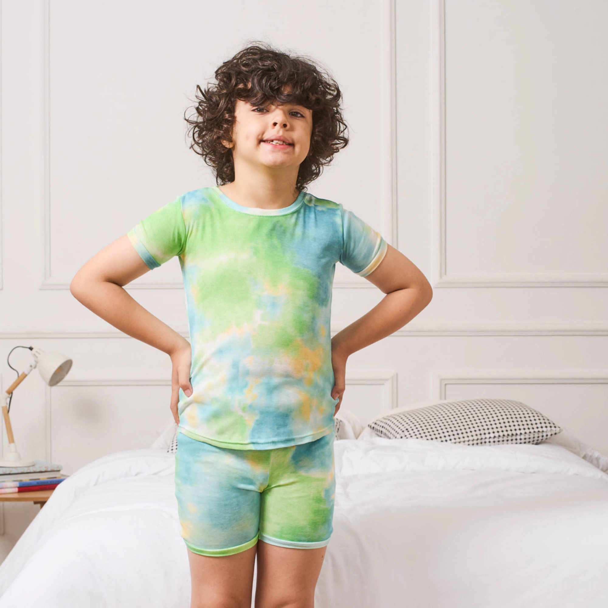 Leveret Kids 2-pc. Cotton Mixed Tie Dye Short Sleeve Shirt & Shorts Pajama Set